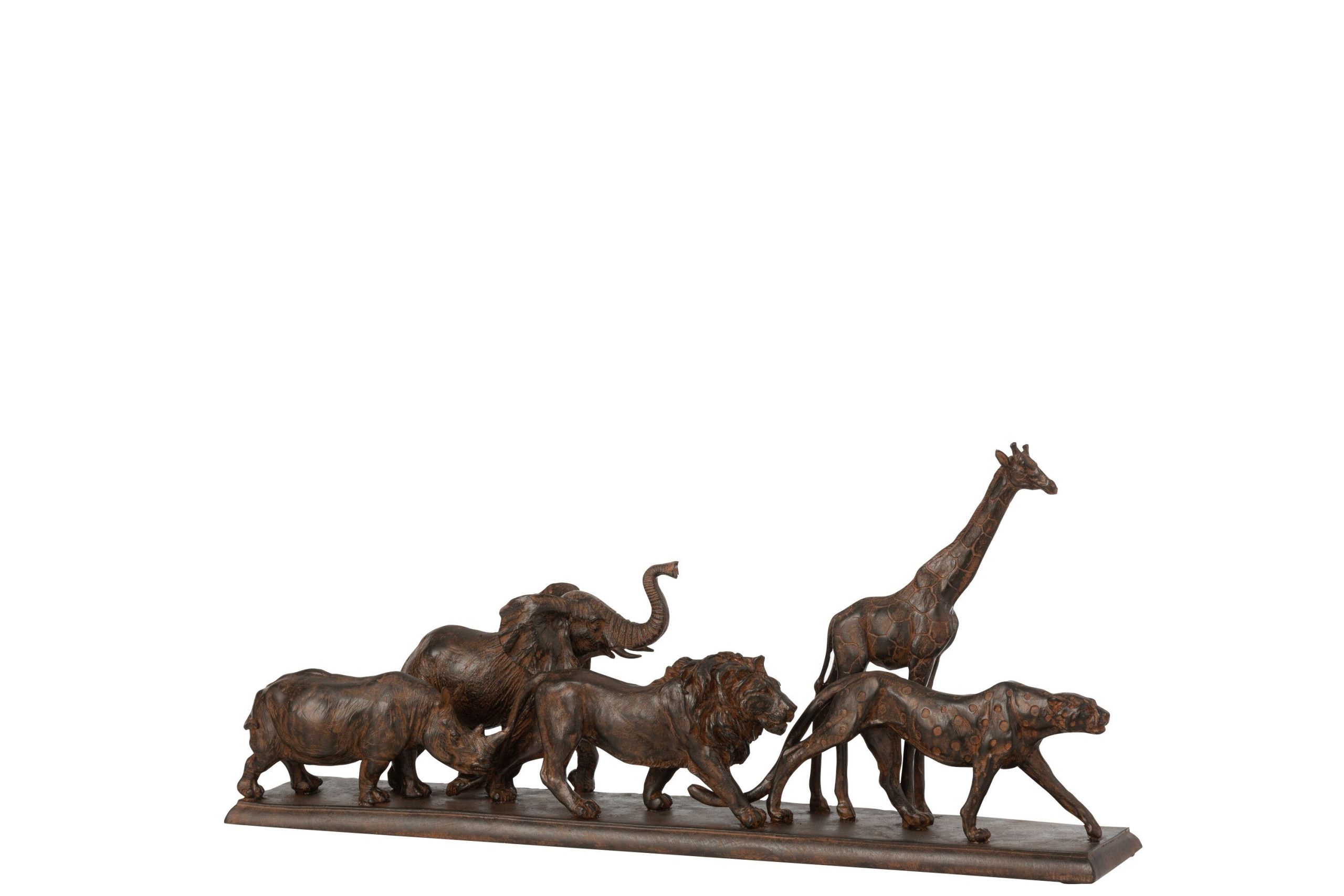 5 animaux en rang resine marron small