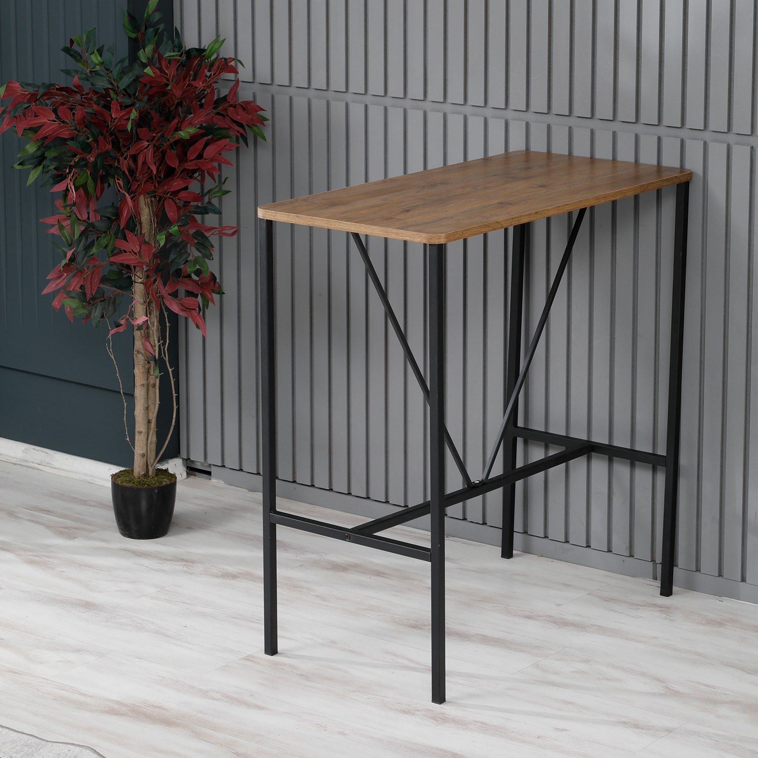 Atelier Del Sofa Bar Table | Mélaminé | Structure métallique | 90x92x45 cm | Noyer Noir