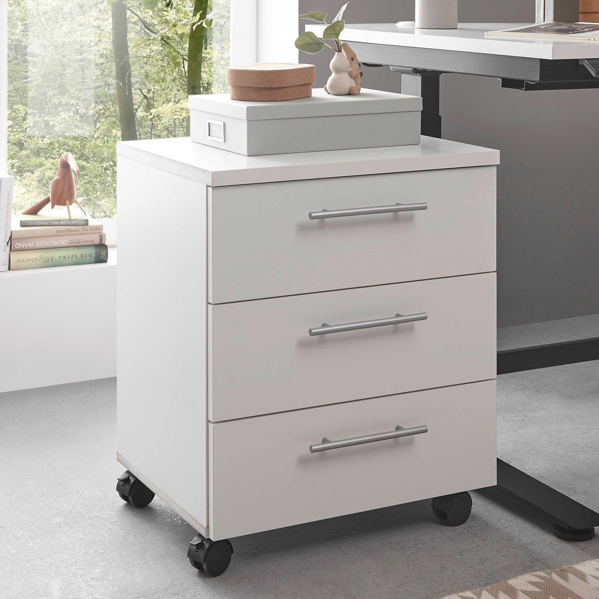 Bloc-tiroirs Ben - 3 tiroirs - avec roulettes - blanc