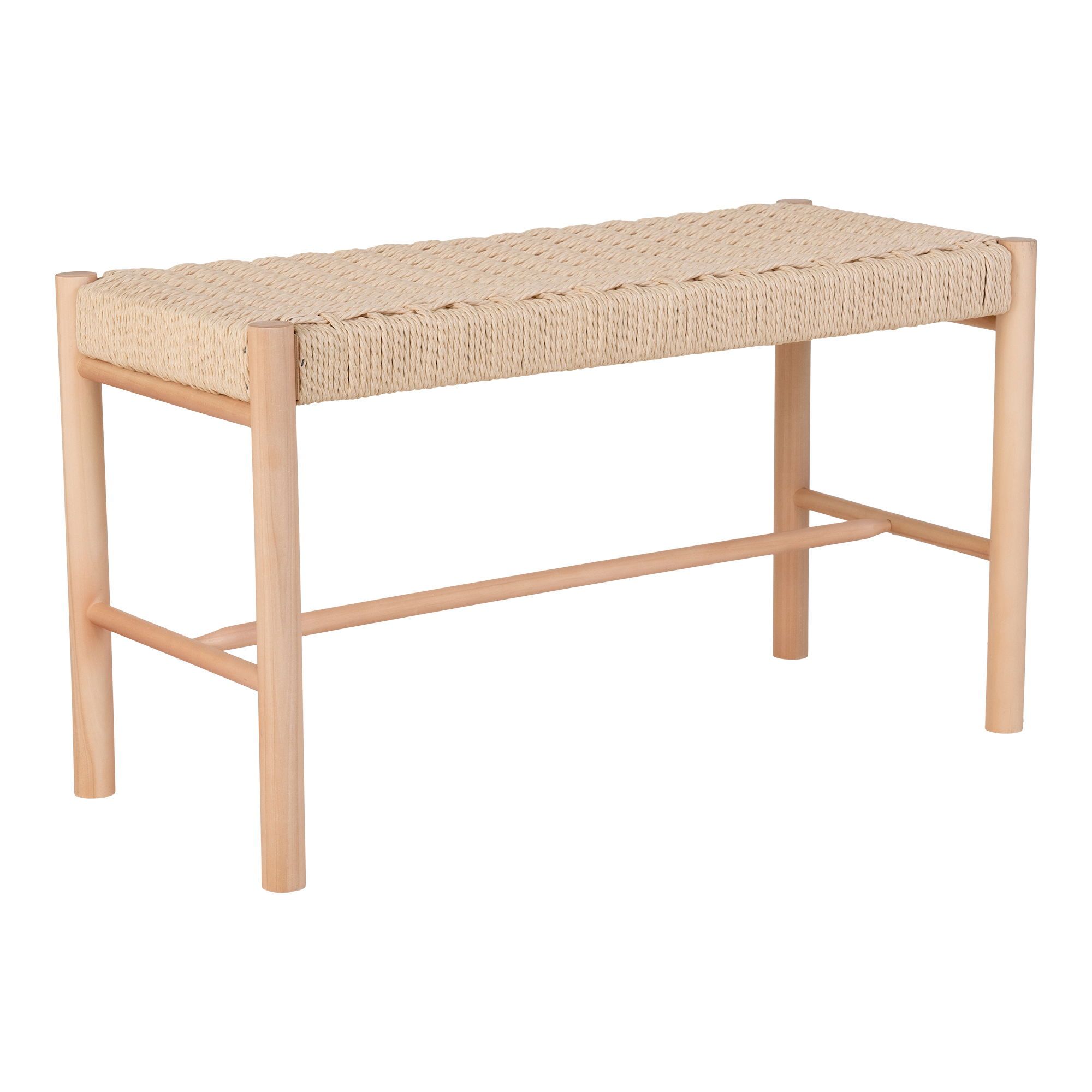 Banc en bois de peuplier naturel tressé 35x80x45 cm