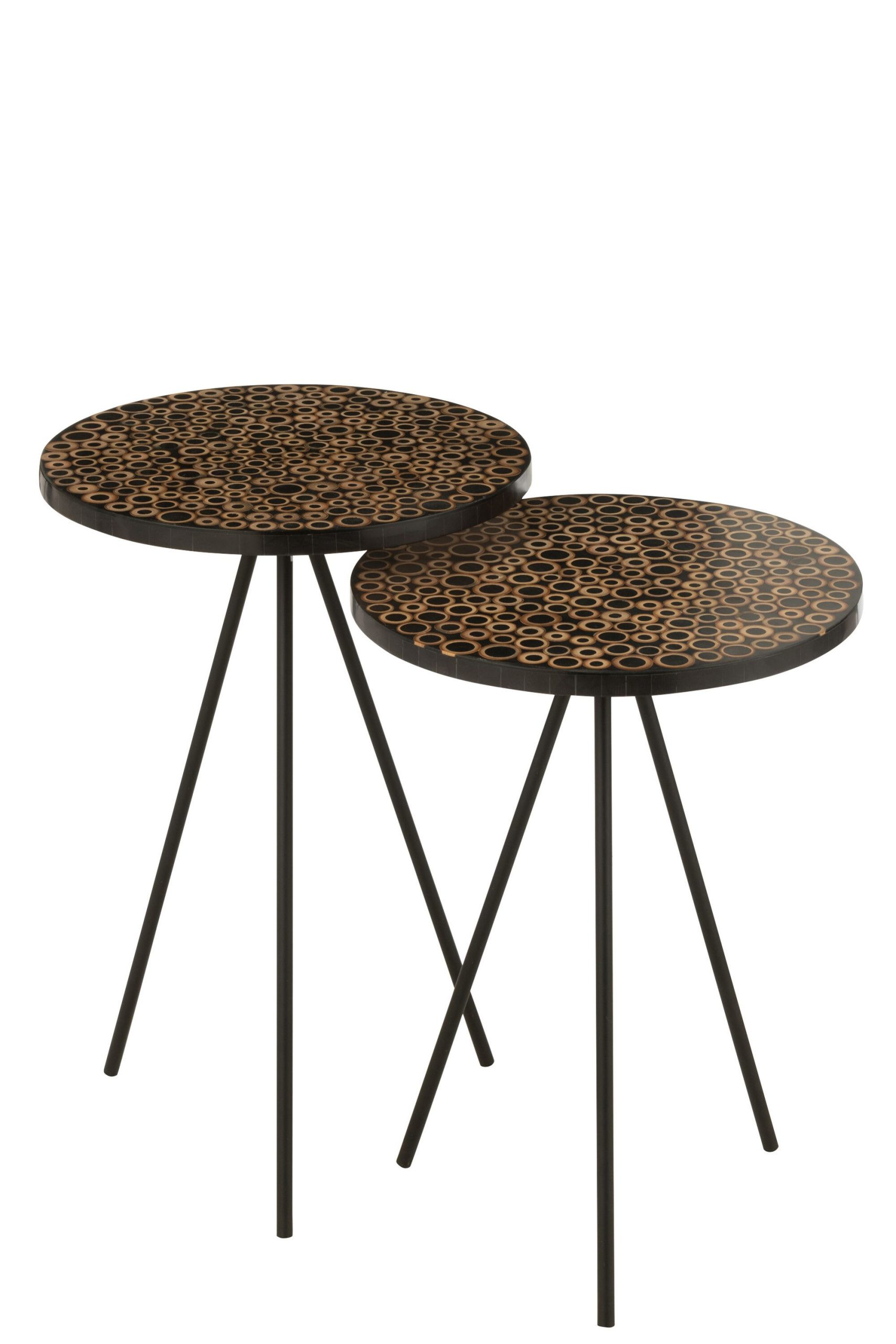 Set de 2 tables gigognes cercles resine marron/noir