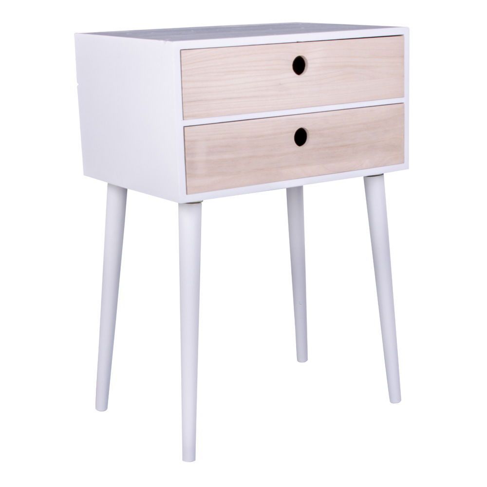 Table d'appoint Rimini - avec 2 tiroirs - blanc/bois de pin