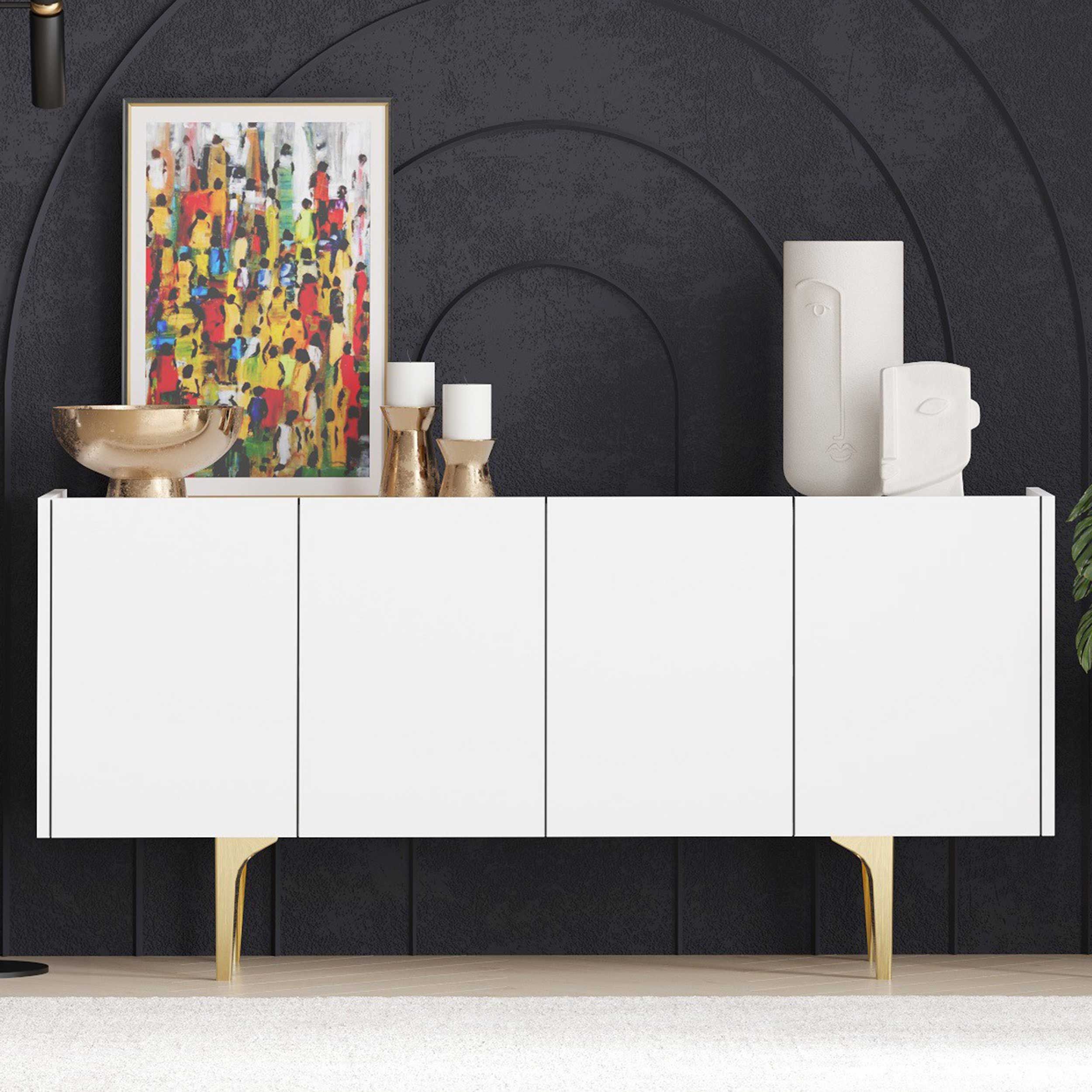 Albina Console | 100 % MÉLAMINE | Blanc, Or