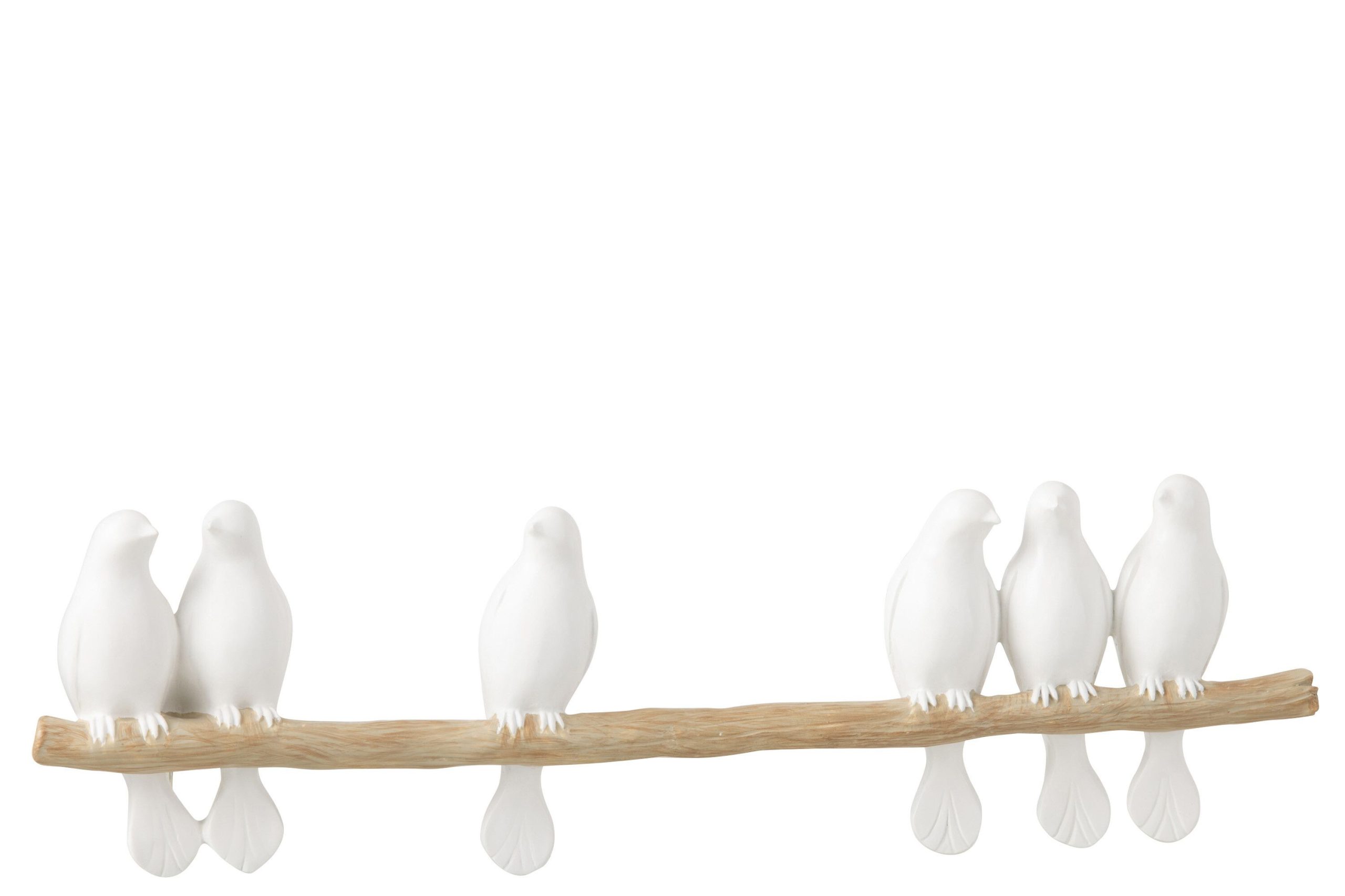 6 oiseaux sur branche polyresine blanc/naturel