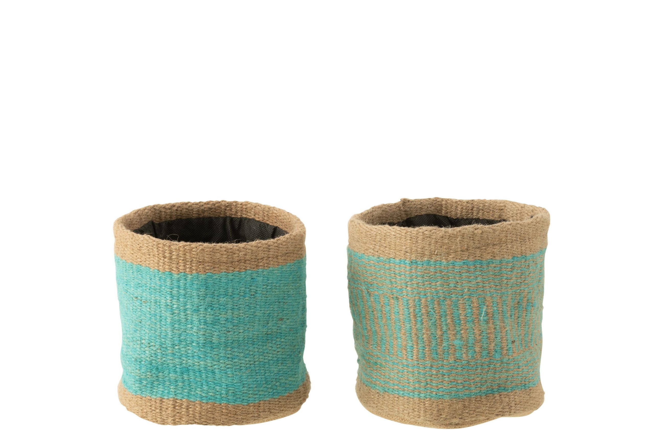 Panier rond+ bande jute naturel/azur medium assortiment de 2