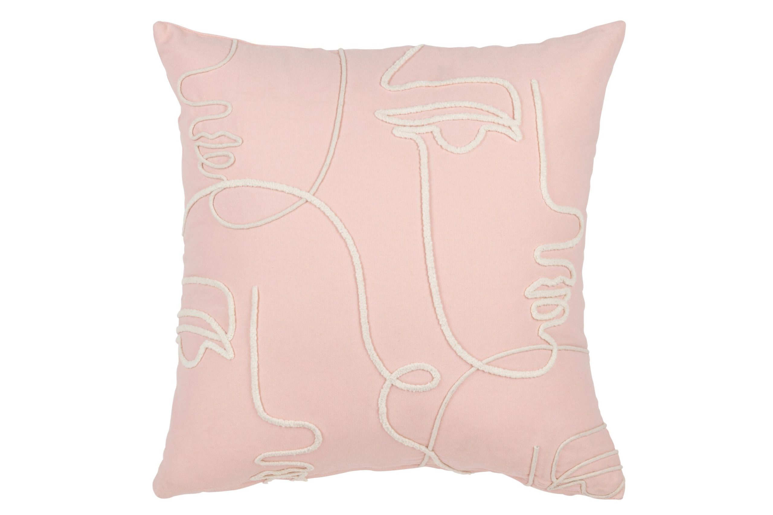 Coussin visages abstraits coton rose clair/blanc