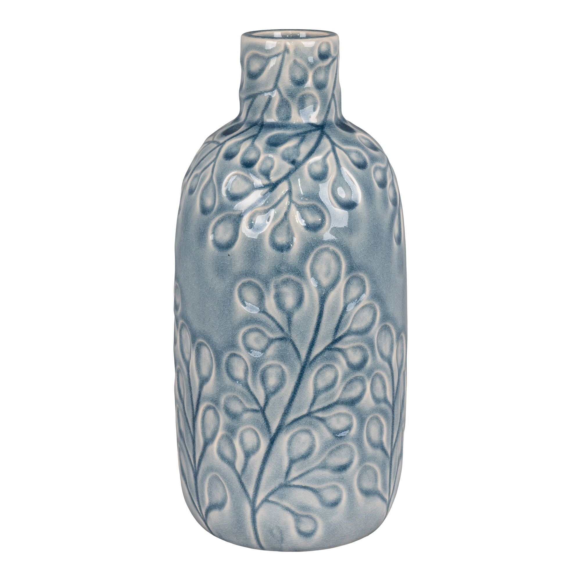 Vase en céramique bleue avec motif - Ø12x26 cm