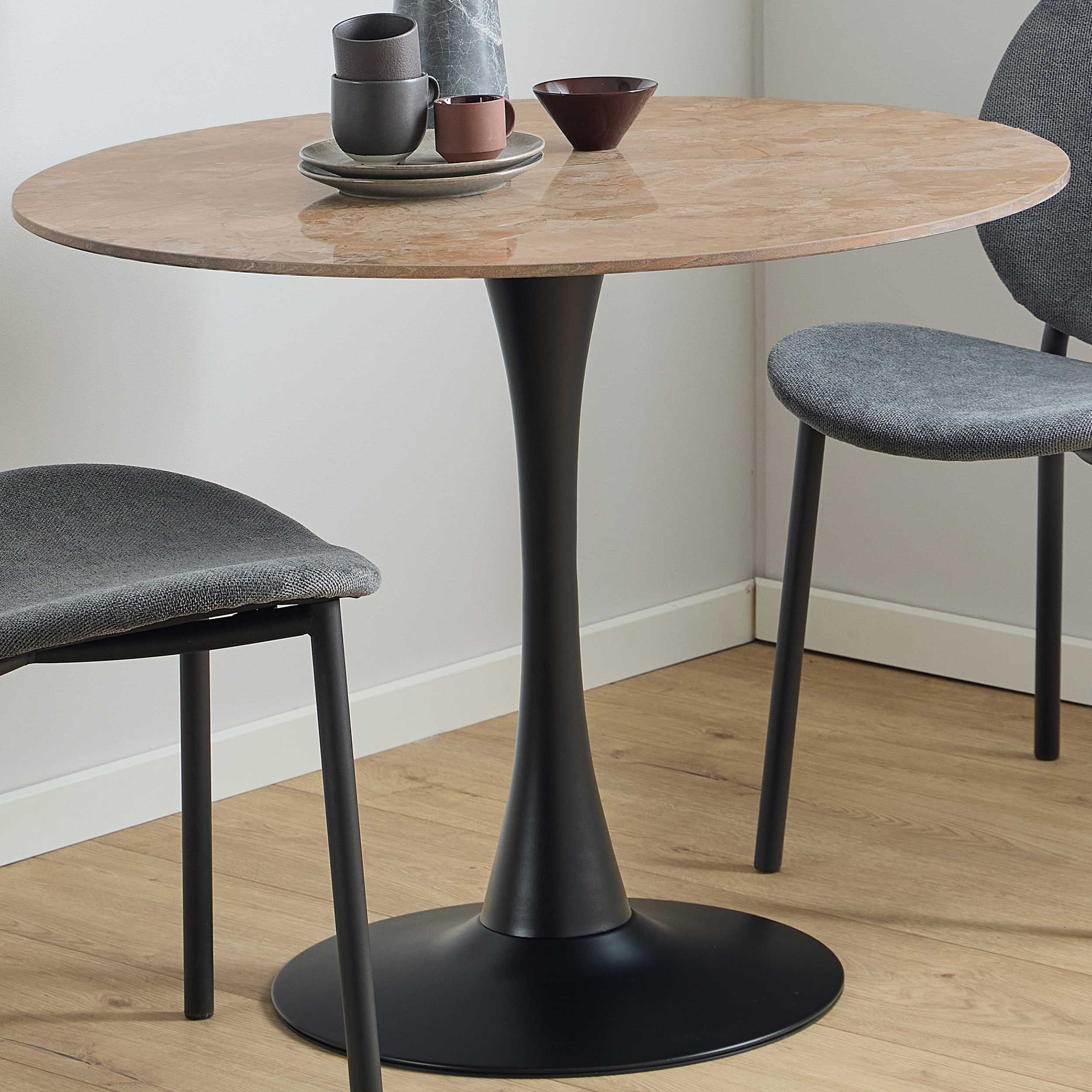 Malta Round Dining Table Ø90 Brown Ceramic and Steel Base