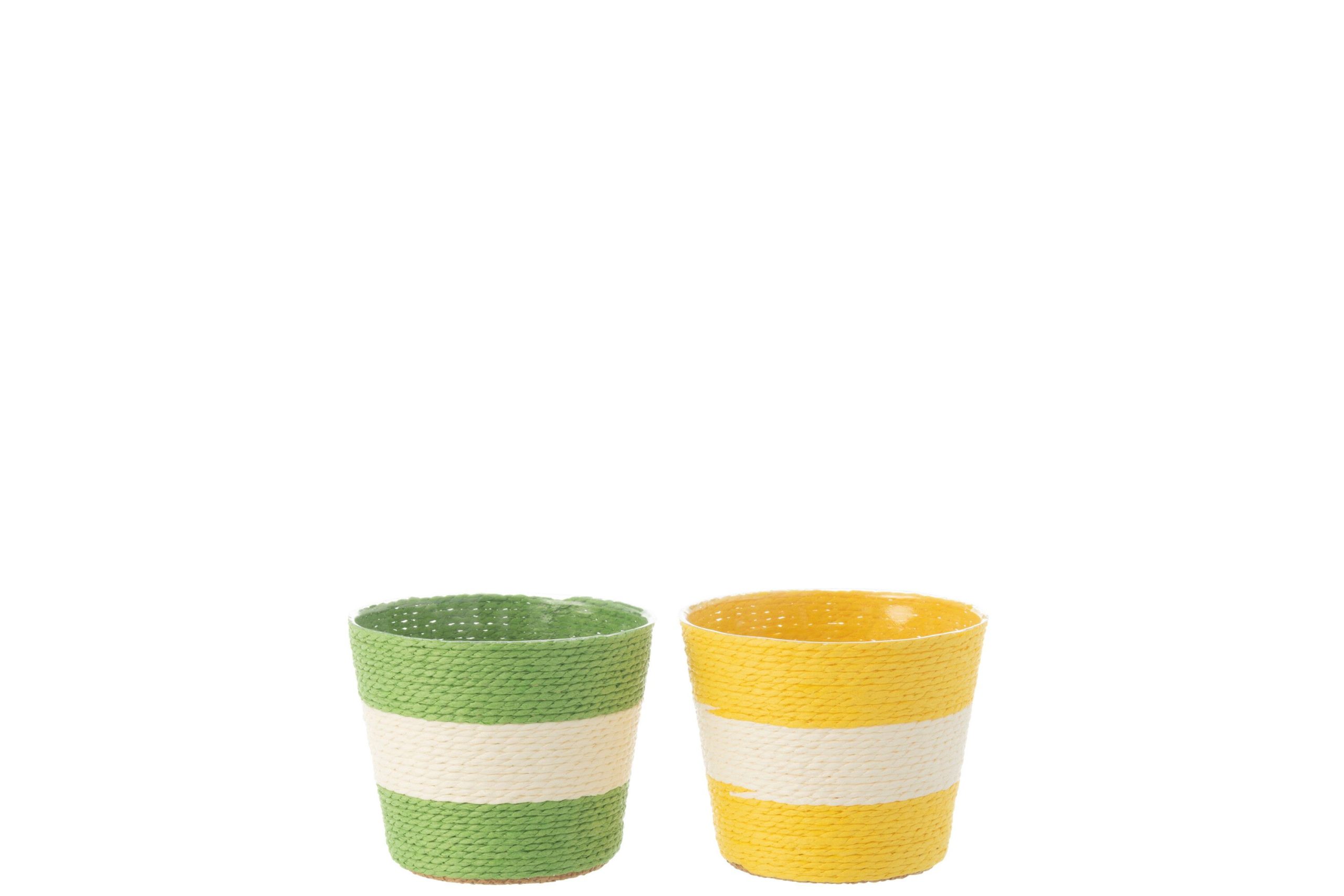 Cache-pot cordes rayure papier/pet jaune/vert extra small assortiment de 2