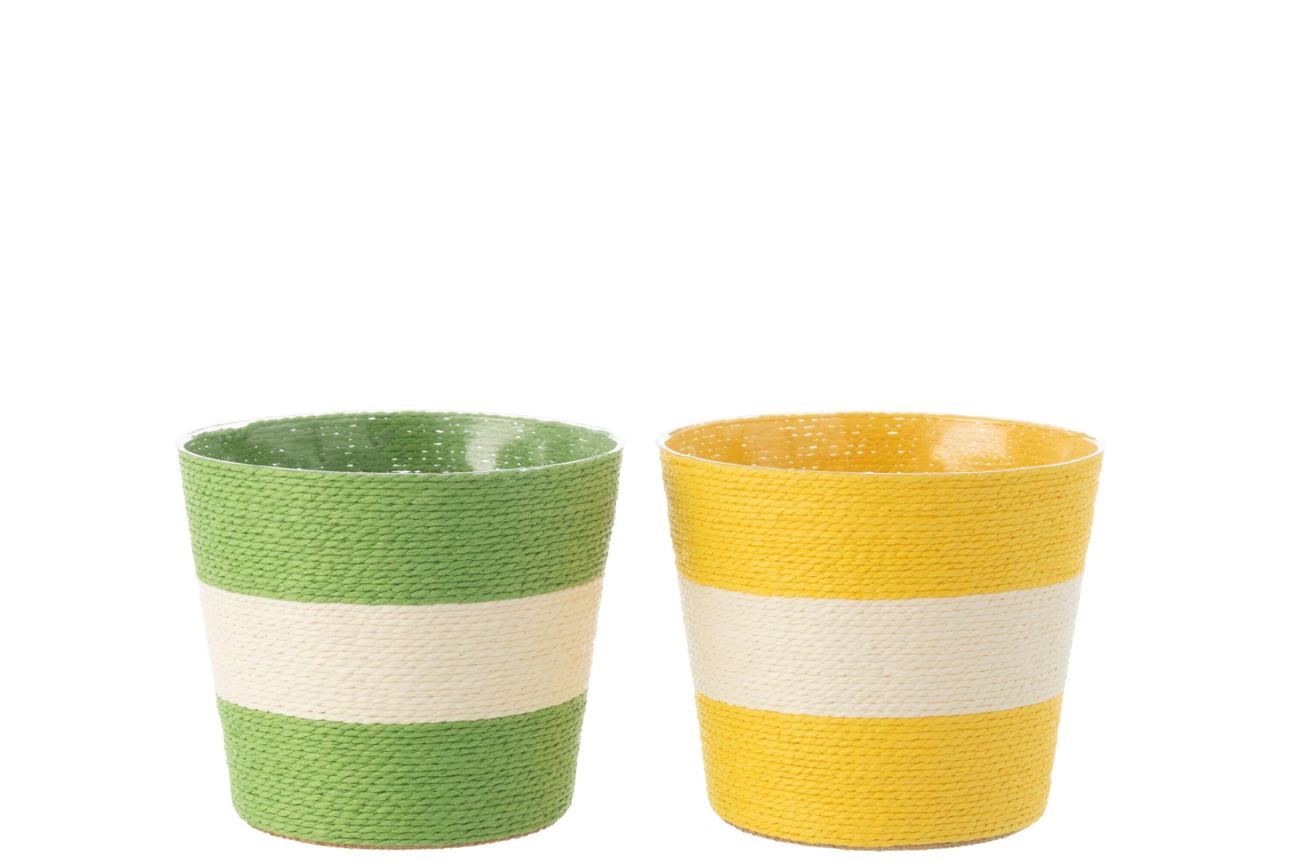 Cache-pot cordes rayure papier/pet jaune/vert large assortiment de 2