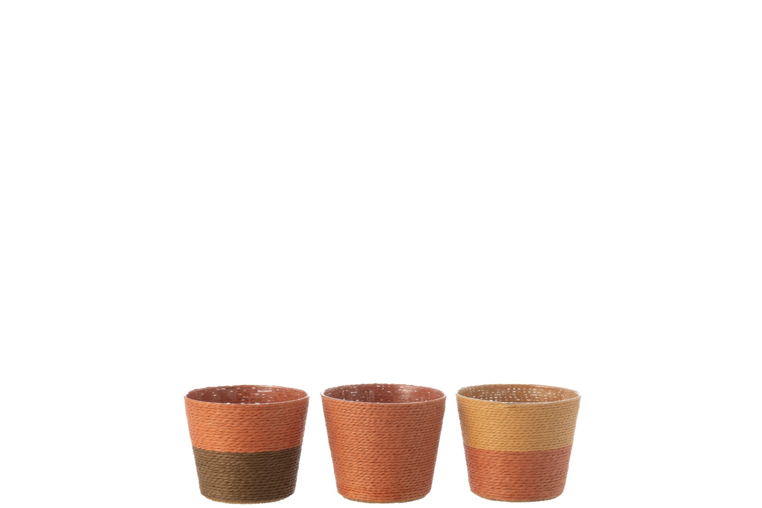 Cache-pot cordes papier/pet terracotta/ocre/brun extra small assortiment de 3