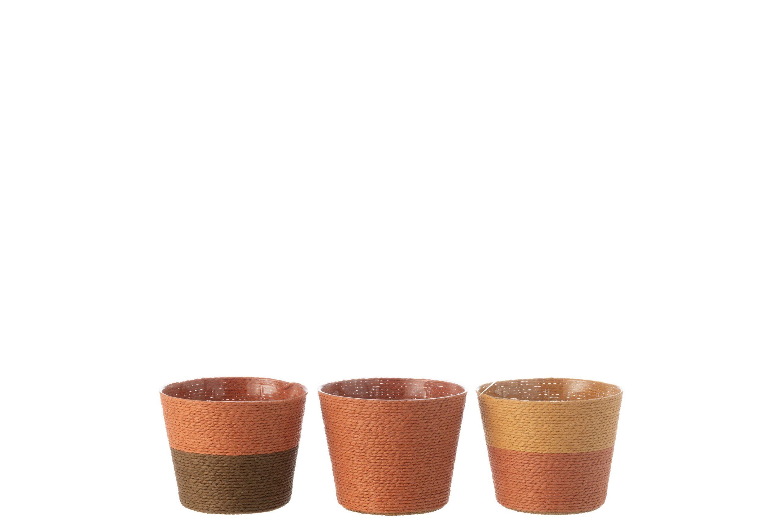 Cache-pot cordes papier/pet terracotta/ocre/brun small assortiment de 3