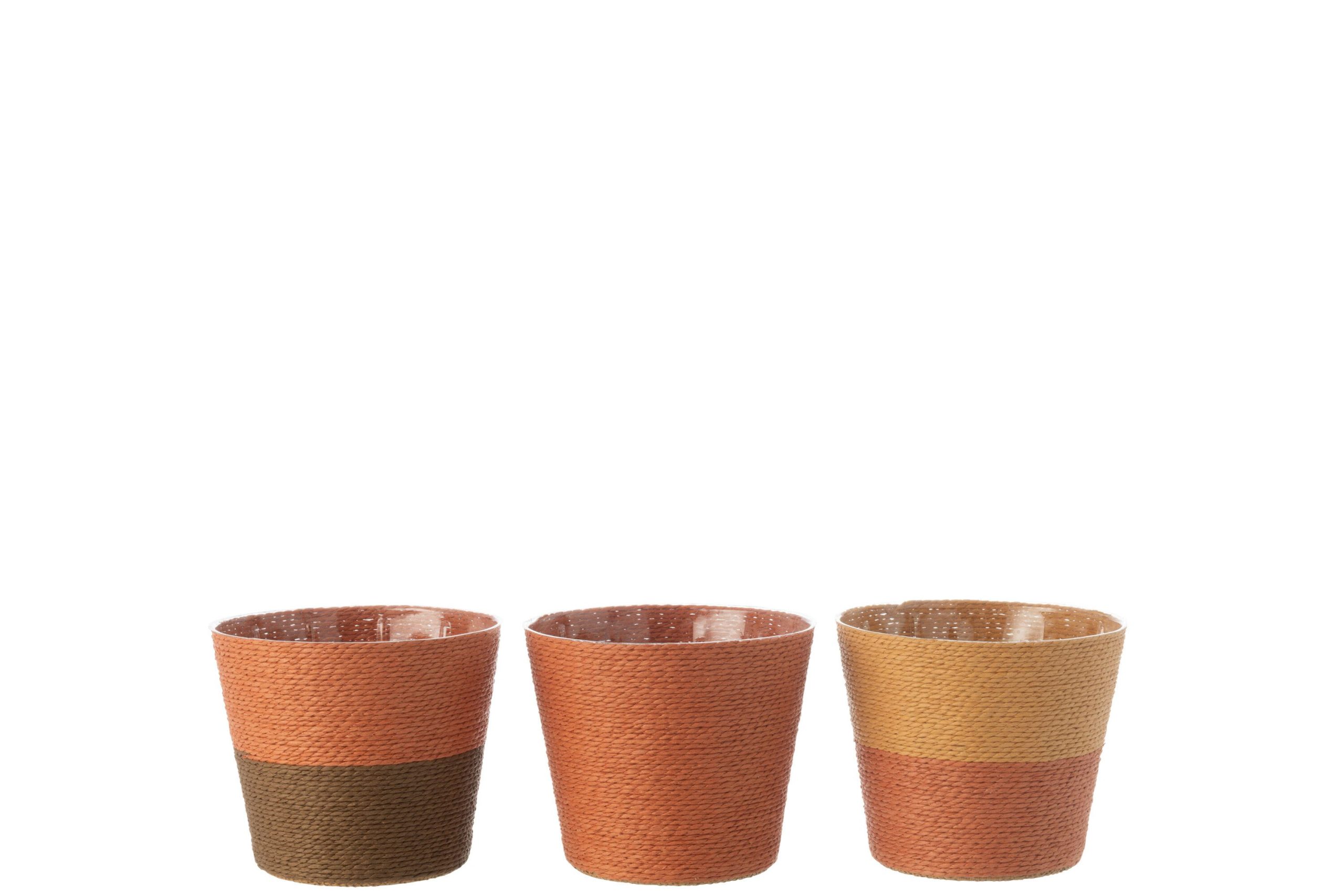 Cache-pot cordes papier/pet terracotta/ocre/brun medium assortiment de 3