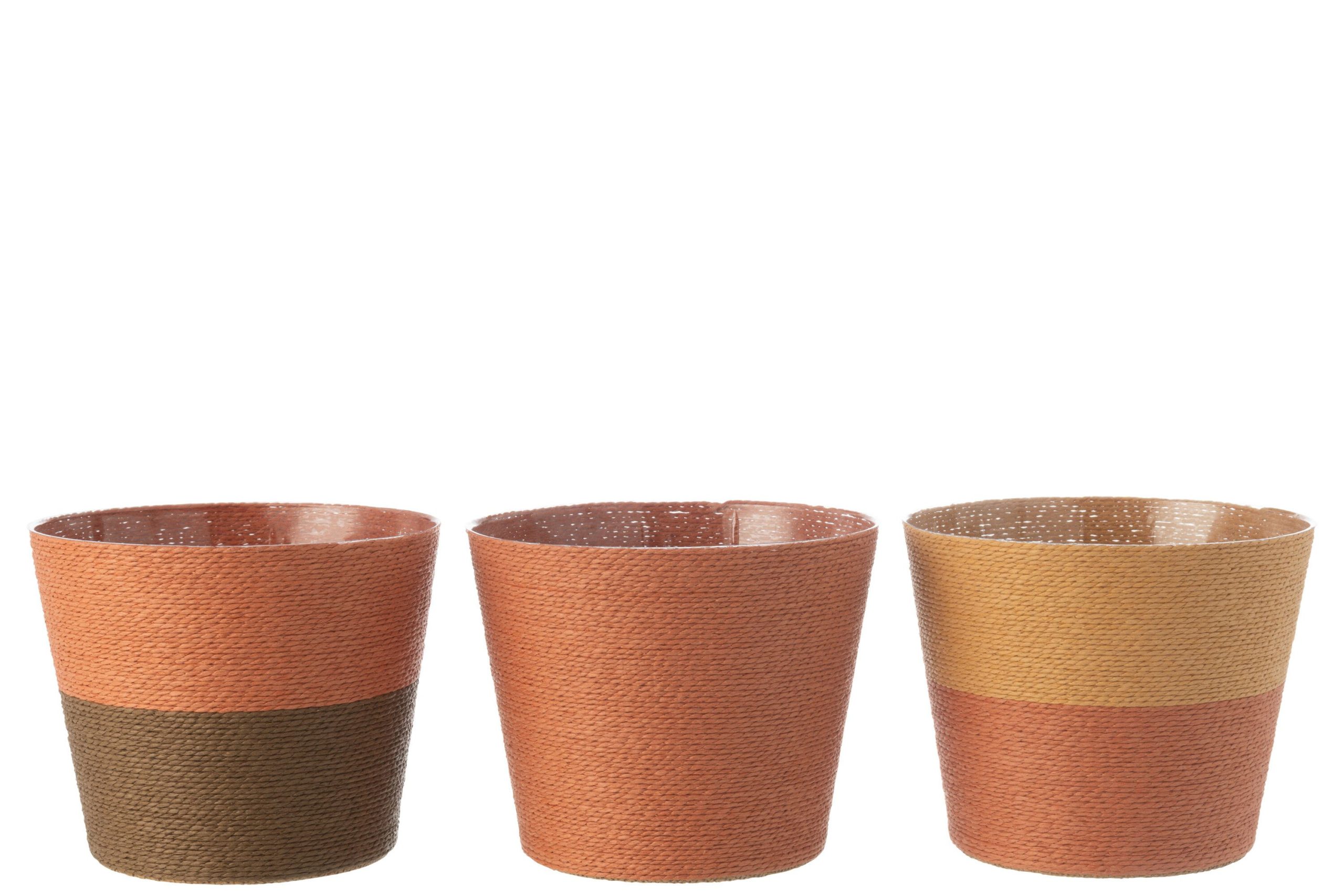 Cache-pot cordes papier/pet terracotta/ocre/brun extra large assortiment de 3