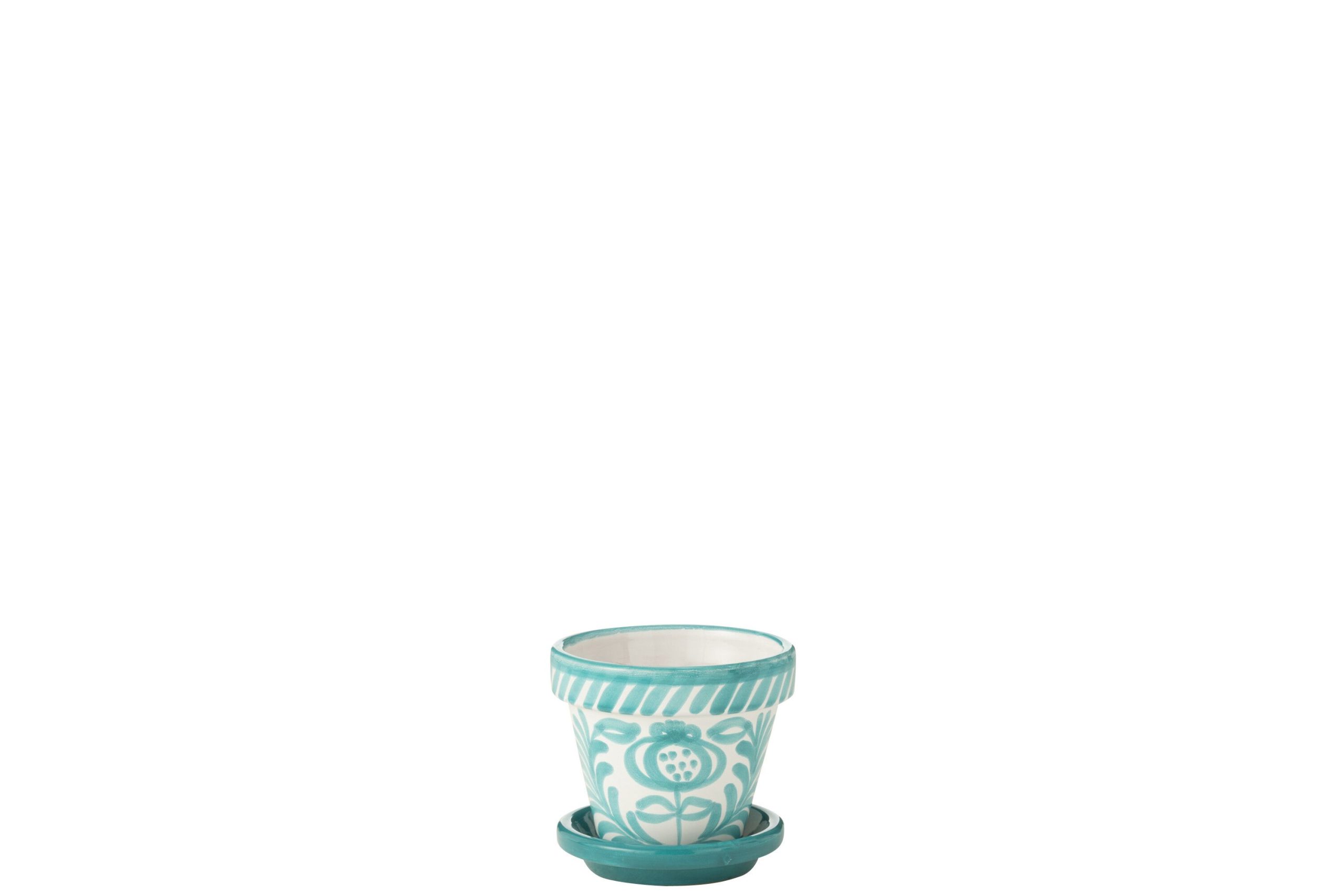 Flowerpot+plate granada handmade+painted ceramic aqua extra small