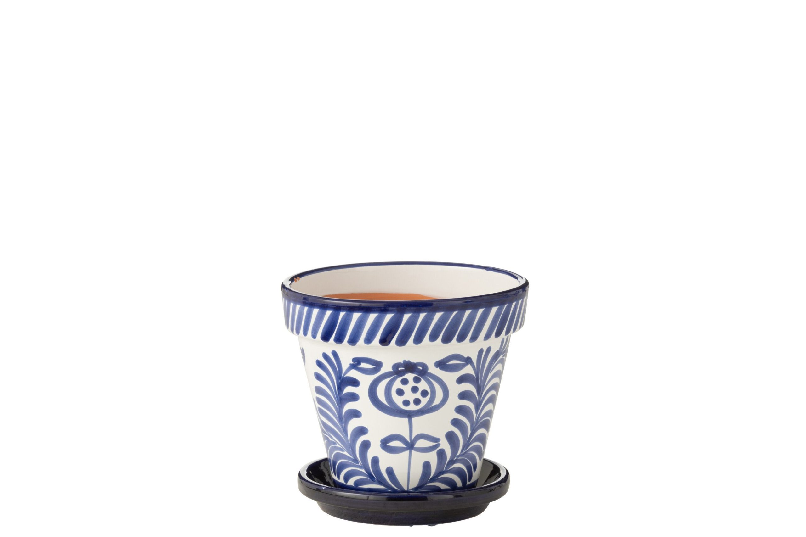 Flowerpot+plate granada handmade+painted ceramic cobalto blue medium