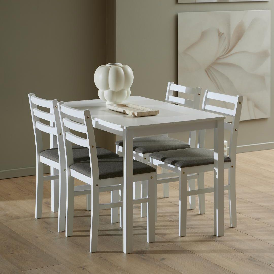 Ensemble de table à manger Alicante - 110x70x74,5cm - avec quatre chaises - blanc