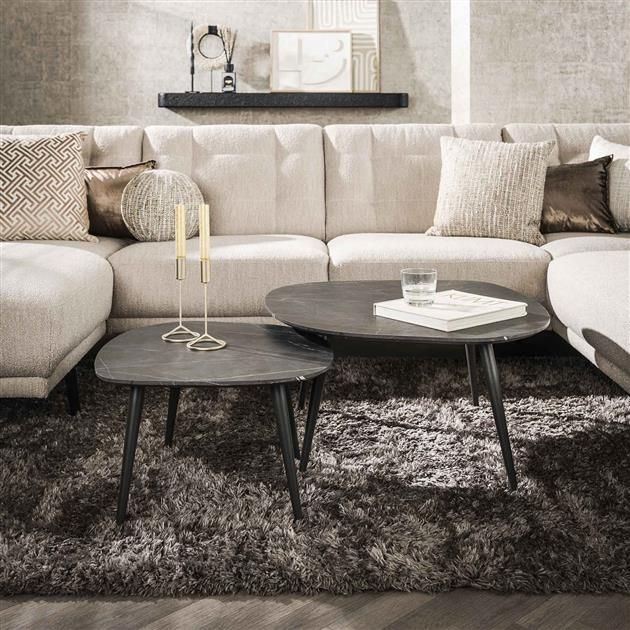 Lot de 2 tables basses Mariola 85x79x40 cm-noir-marron