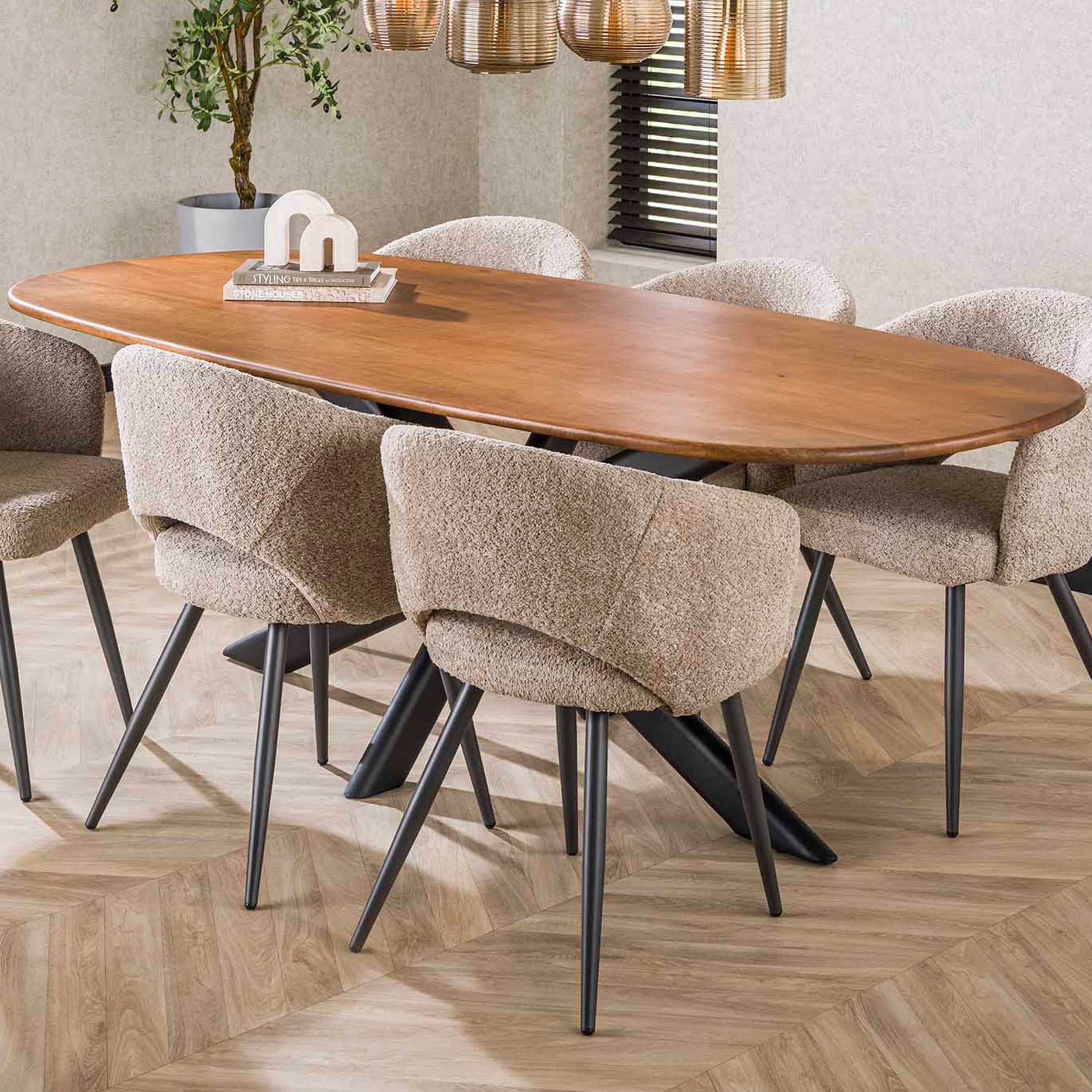 Cliff Table de salle à manger tubulaire ovale 215cm - Mango Sand