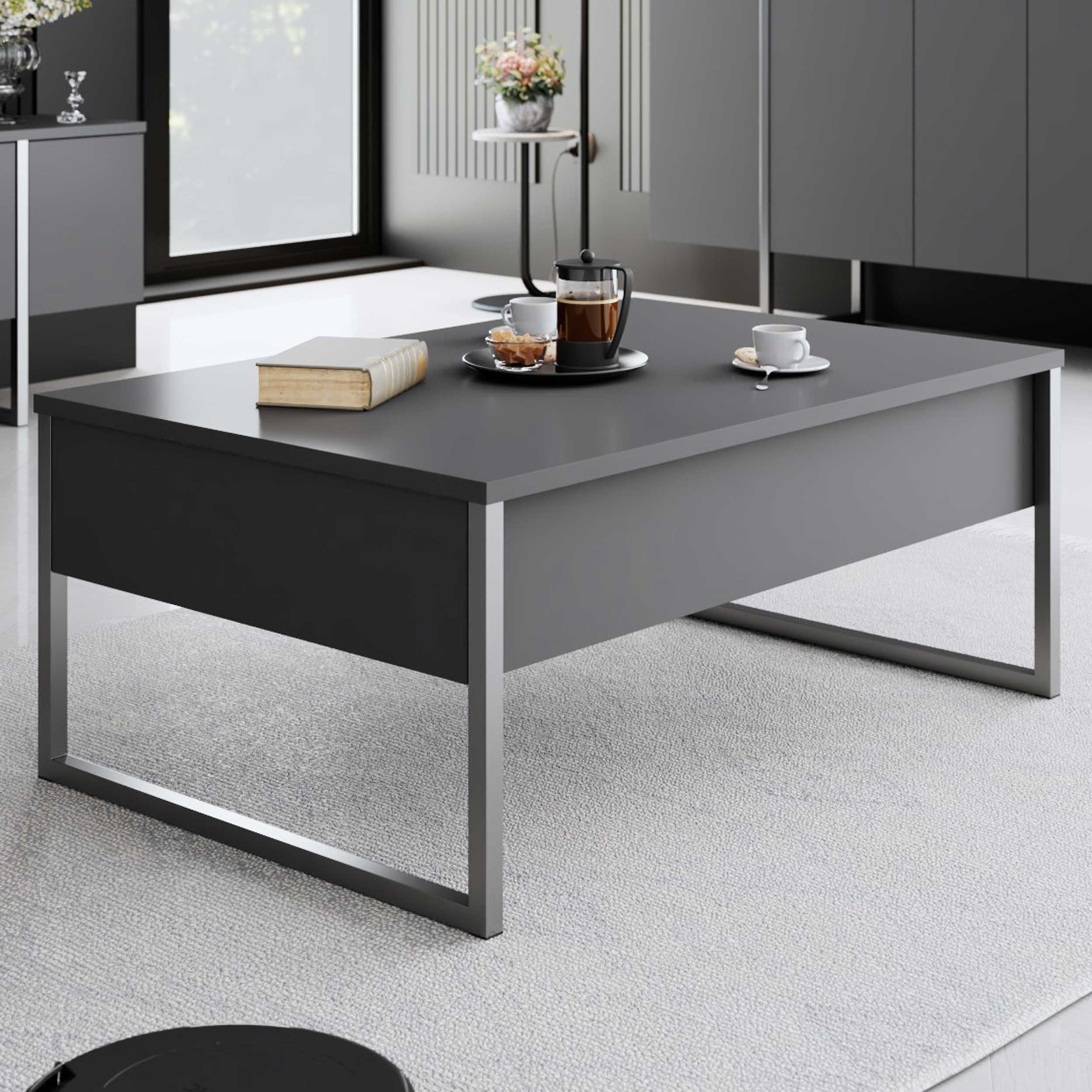 Luxe Table basse | 100 % MÉLAMINÉ | Anthracite, Argent