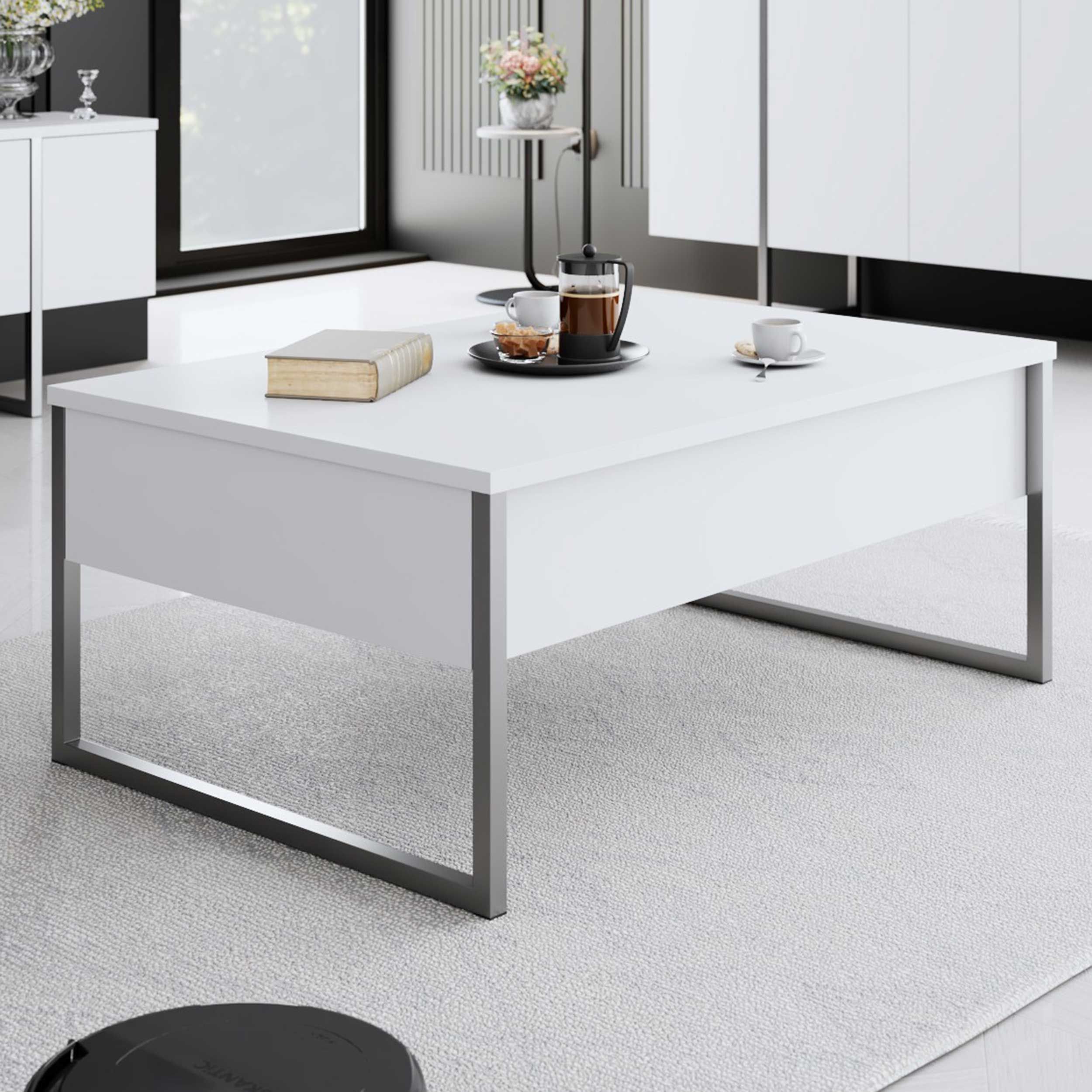Luxe Table basse | 100 % MÉLAMINE | Blanc, Argent
