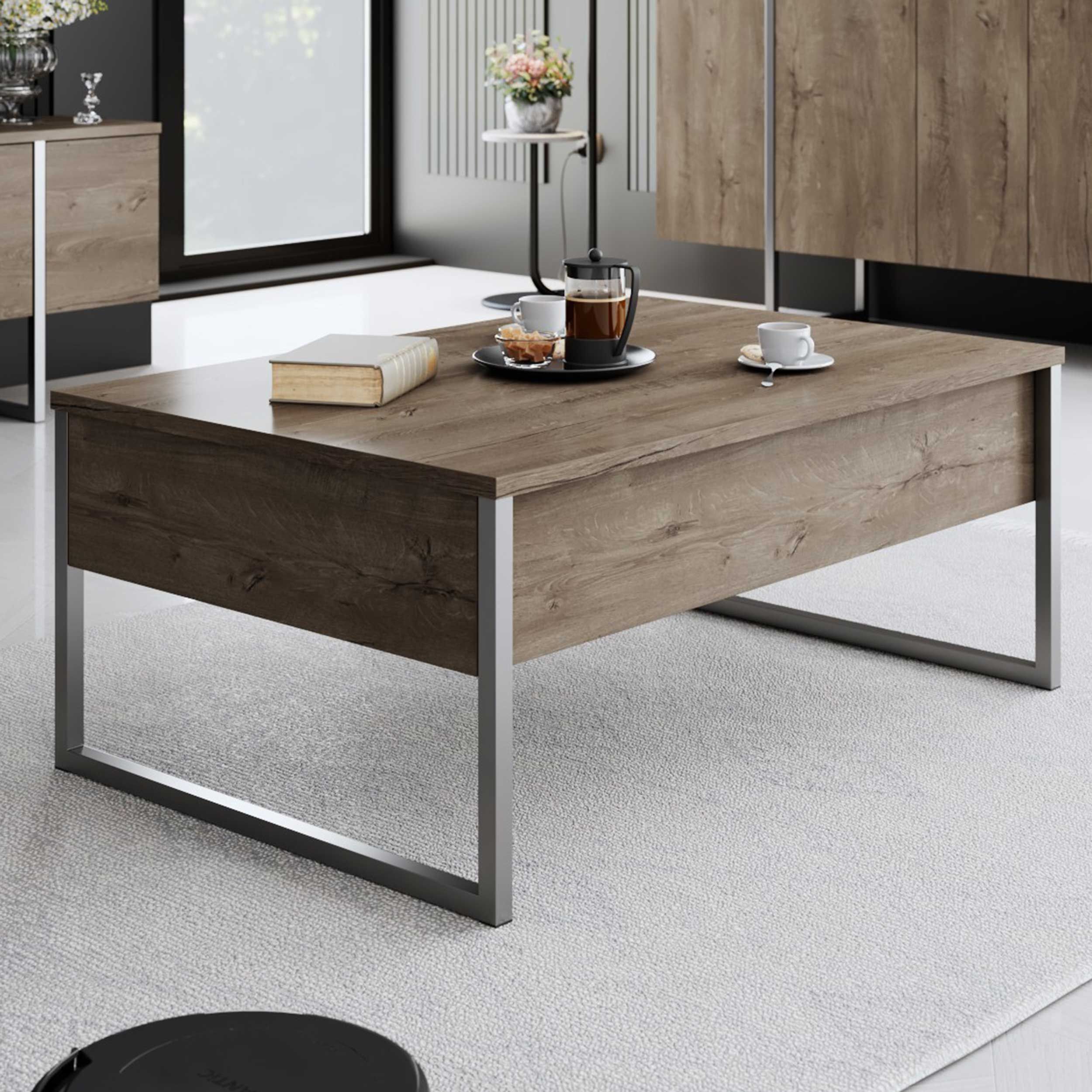 Luxe Table basse | 100 % MÉLAMINE | Noyer, Argent