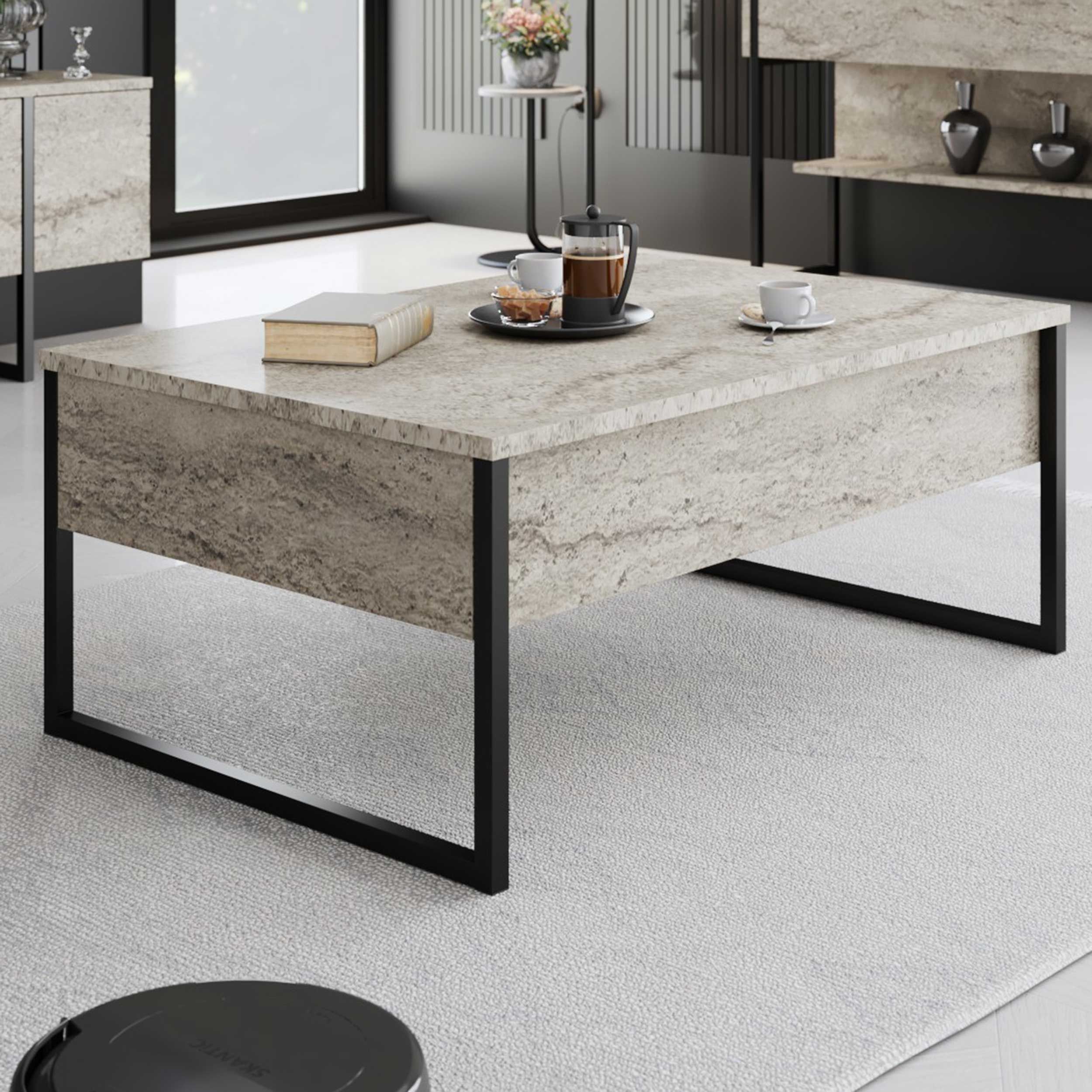 Luxe Table basse | 100 % MÉLAMINÉ | Travertin, Noir