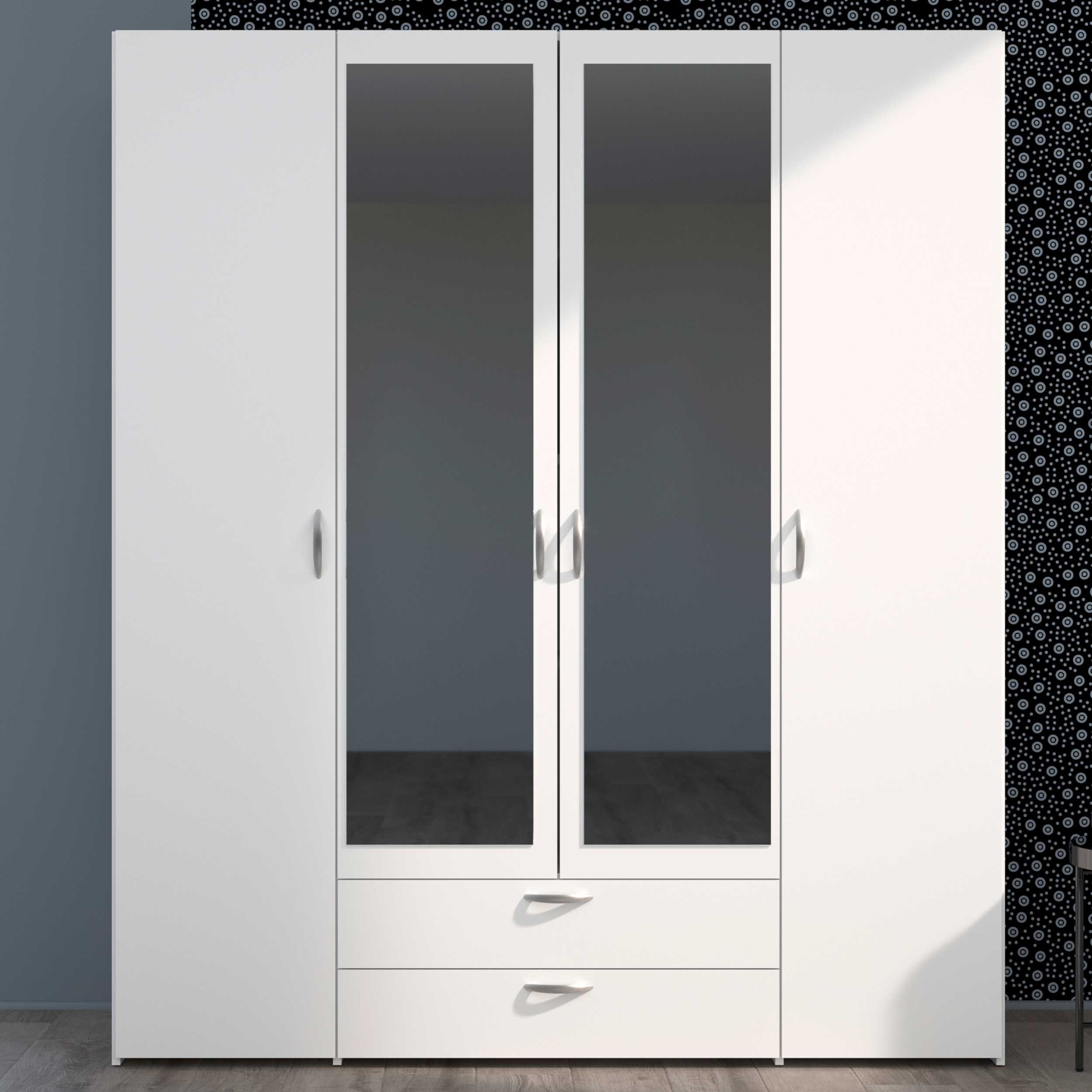 Armoire de rangement Salvador miroirs, 4 portes & 2 tiroirs - blanc