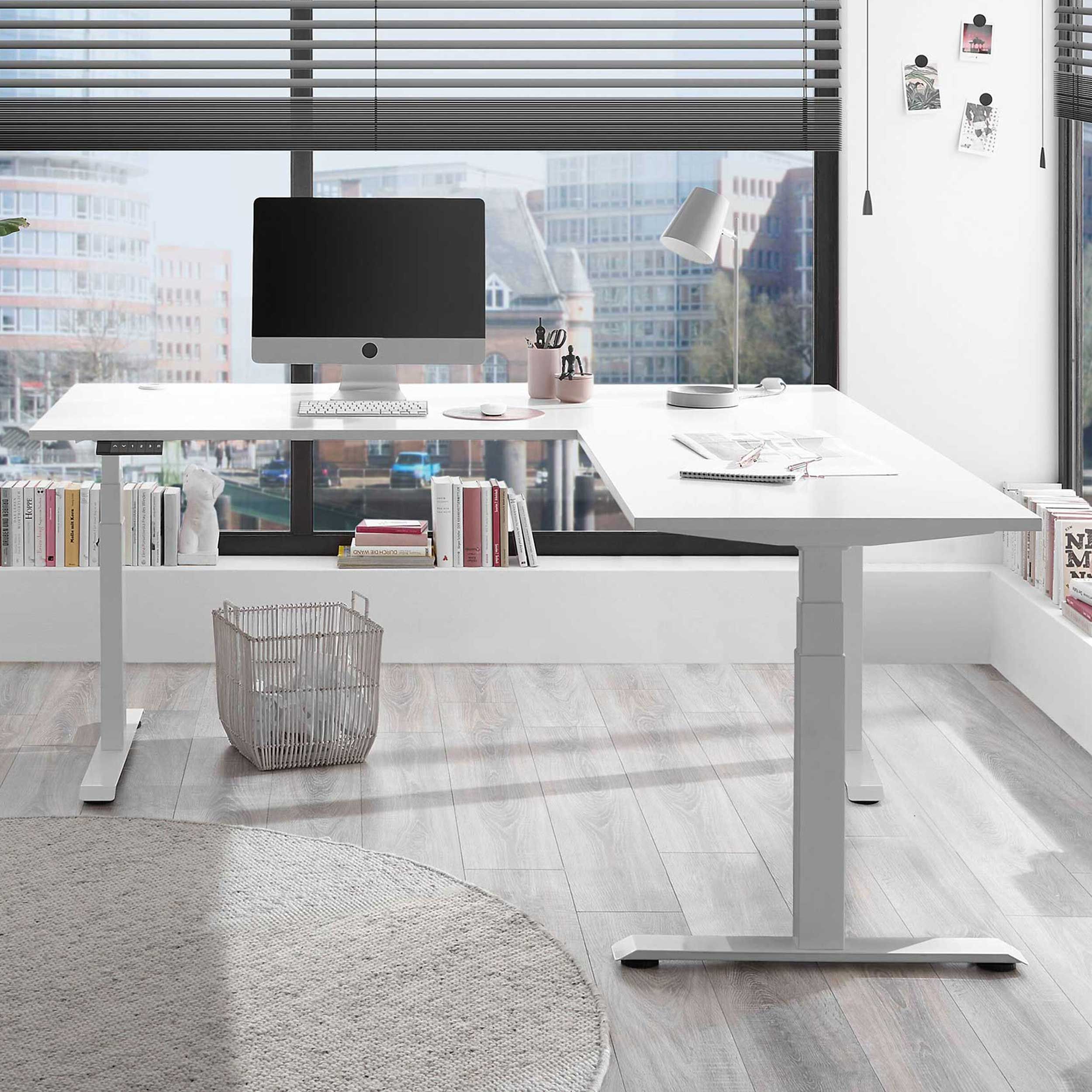 Bureau d'angle réglable Ben 185x77x74-125cm - blanc