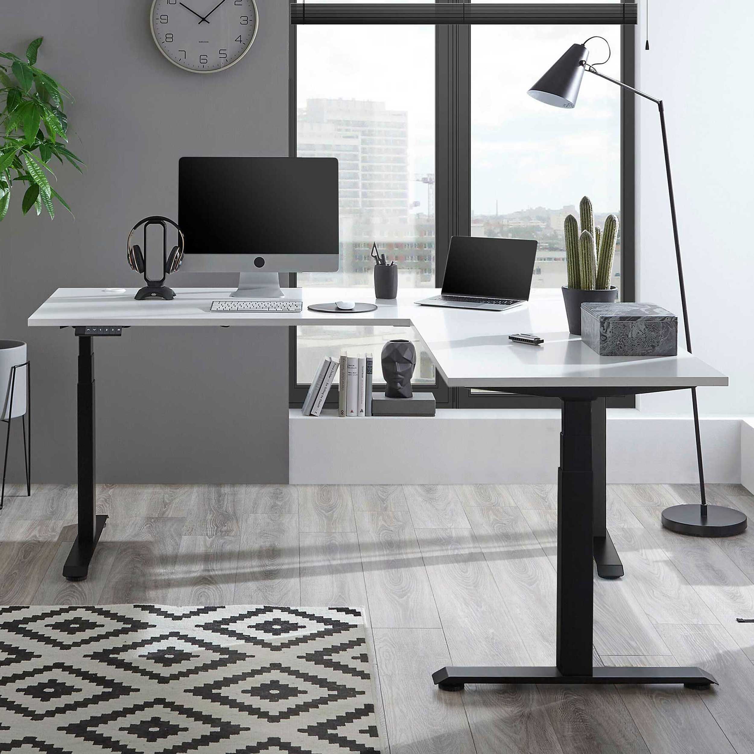 Bureau d'angle réglable Ben 185x77x74-125cm - blanc/noir