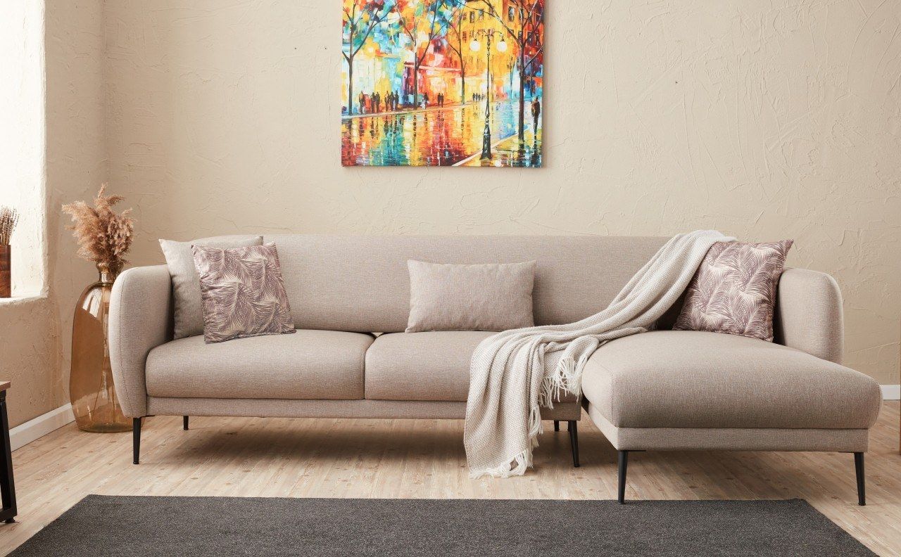 Atelier Del Sofa Canapé-lit d'angle - Cadre en bois de hêtre, tissu crème antibactérien