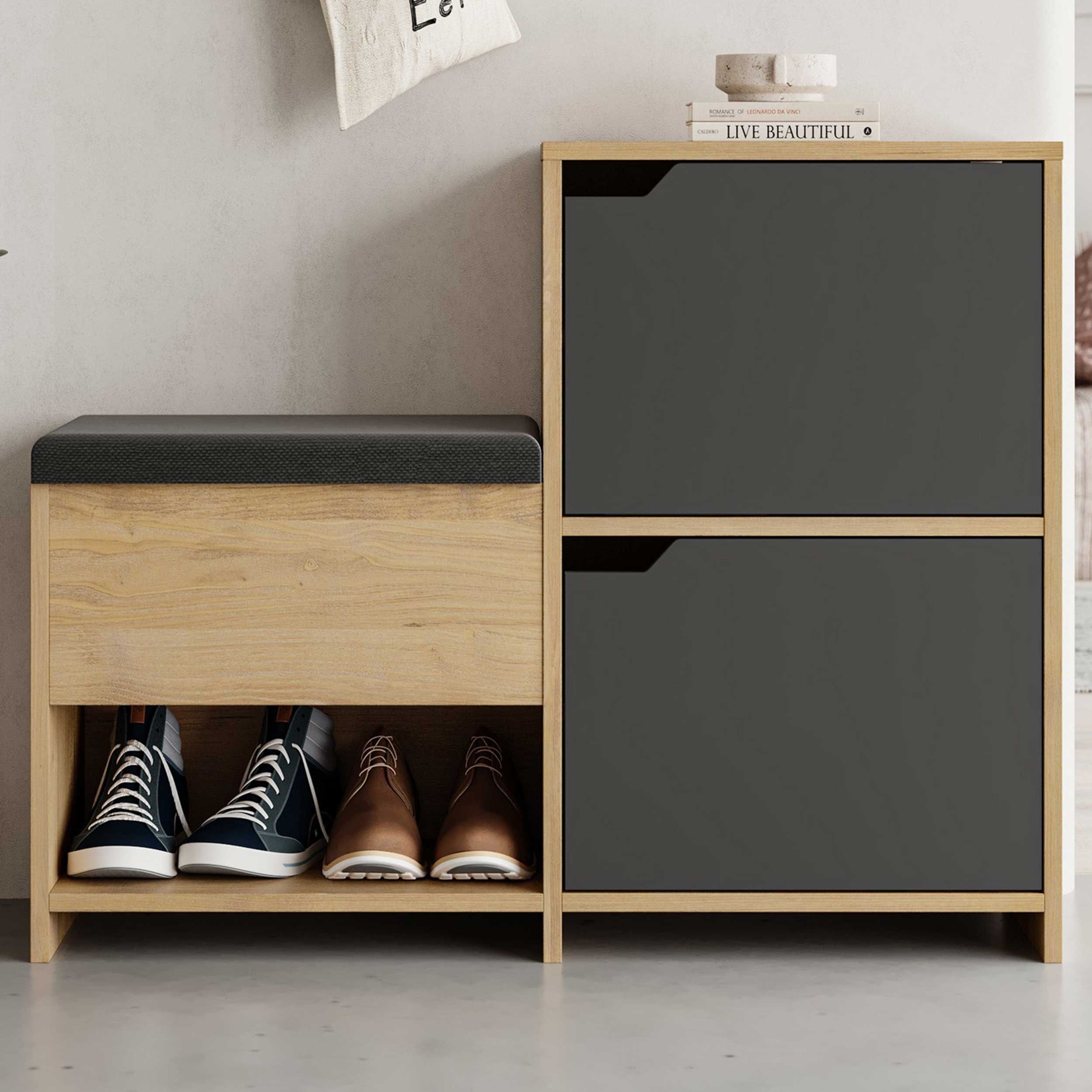 Armoire à chaussures Woody Fashion | 102 x 36 x 81 | Anthracite Oak design