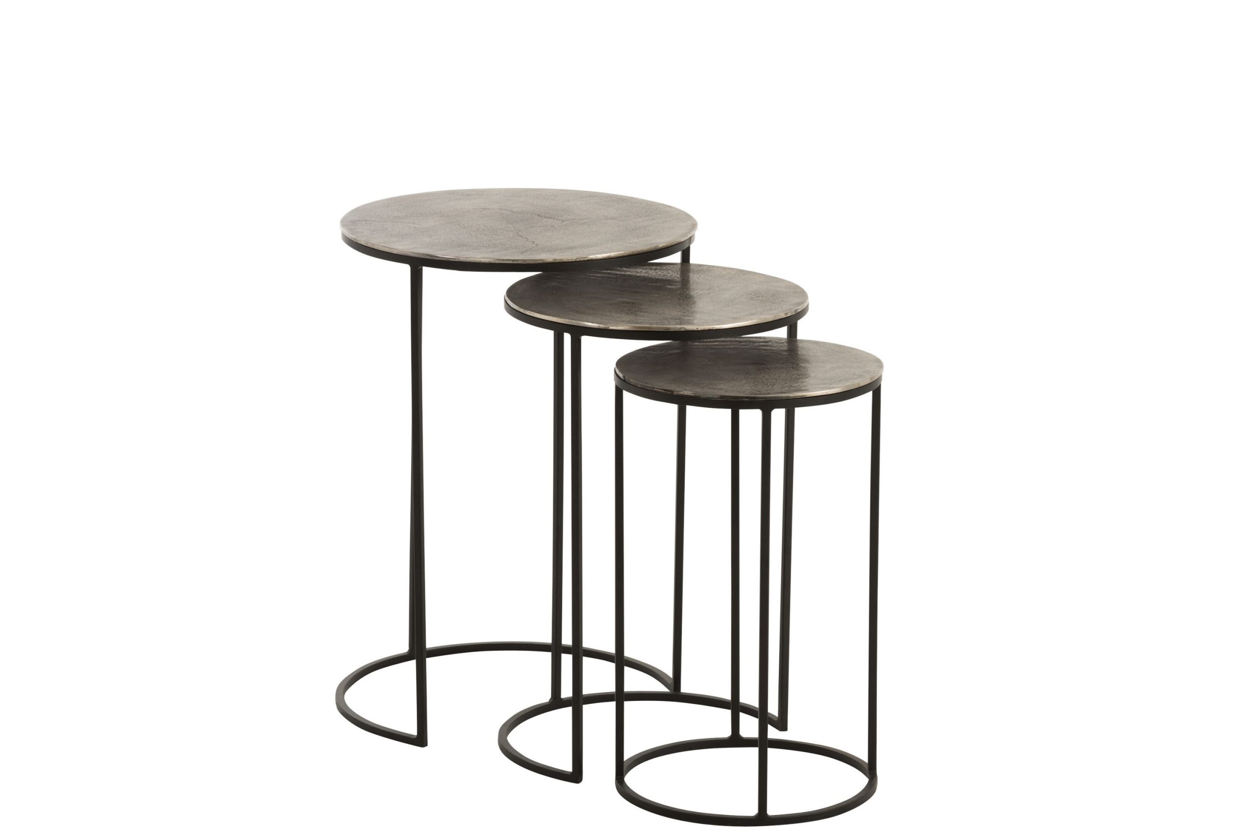 Set de 3 table gigogne ronde aluminium noir/gris