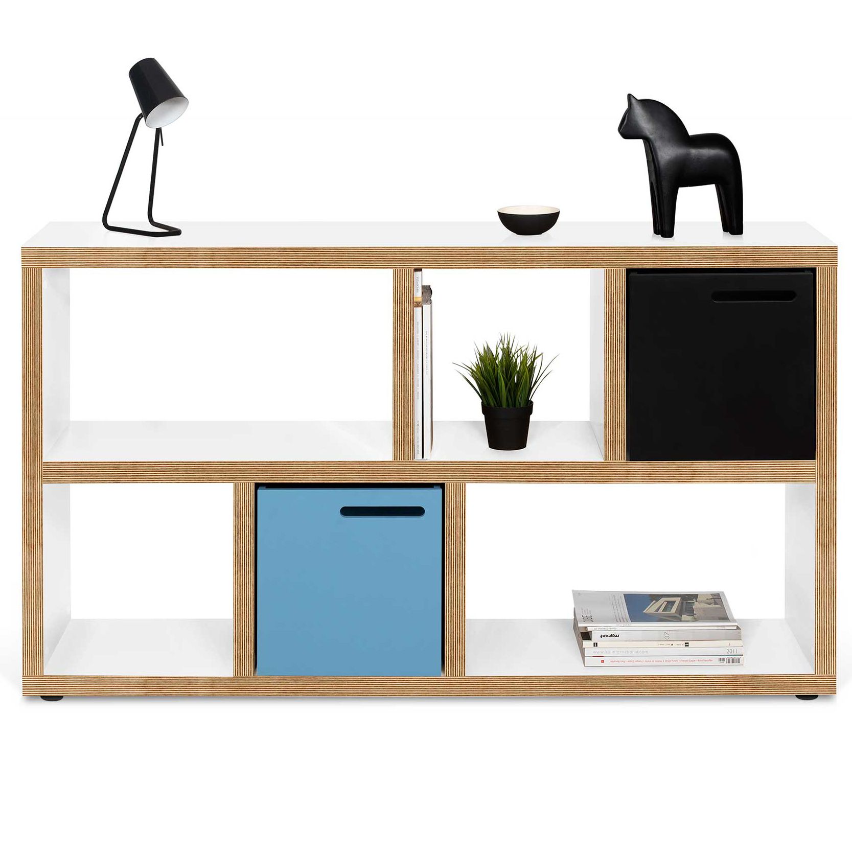 Console Berkeley 6 compartiments - blanc/contreplaqué