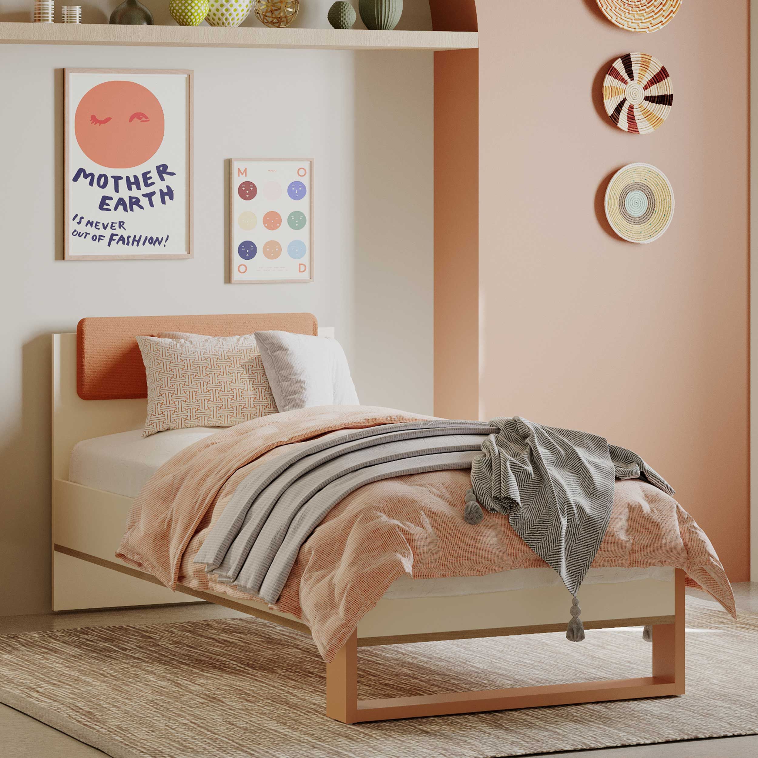 Lit simple Camillia - 90x200cm - beige/terre cuite