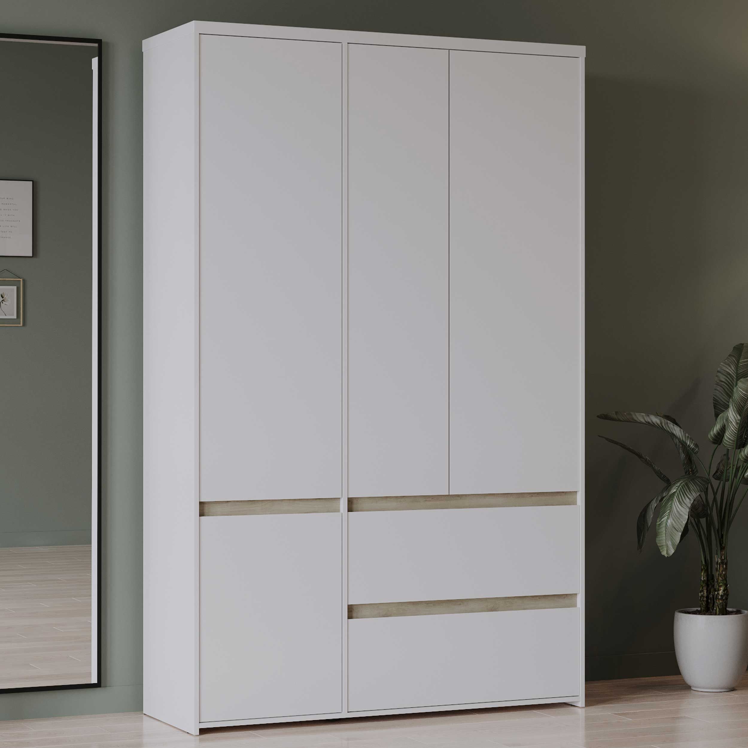 Armoire Clyde - 4 portes & 2 tiroirs - blanc/décor chêne