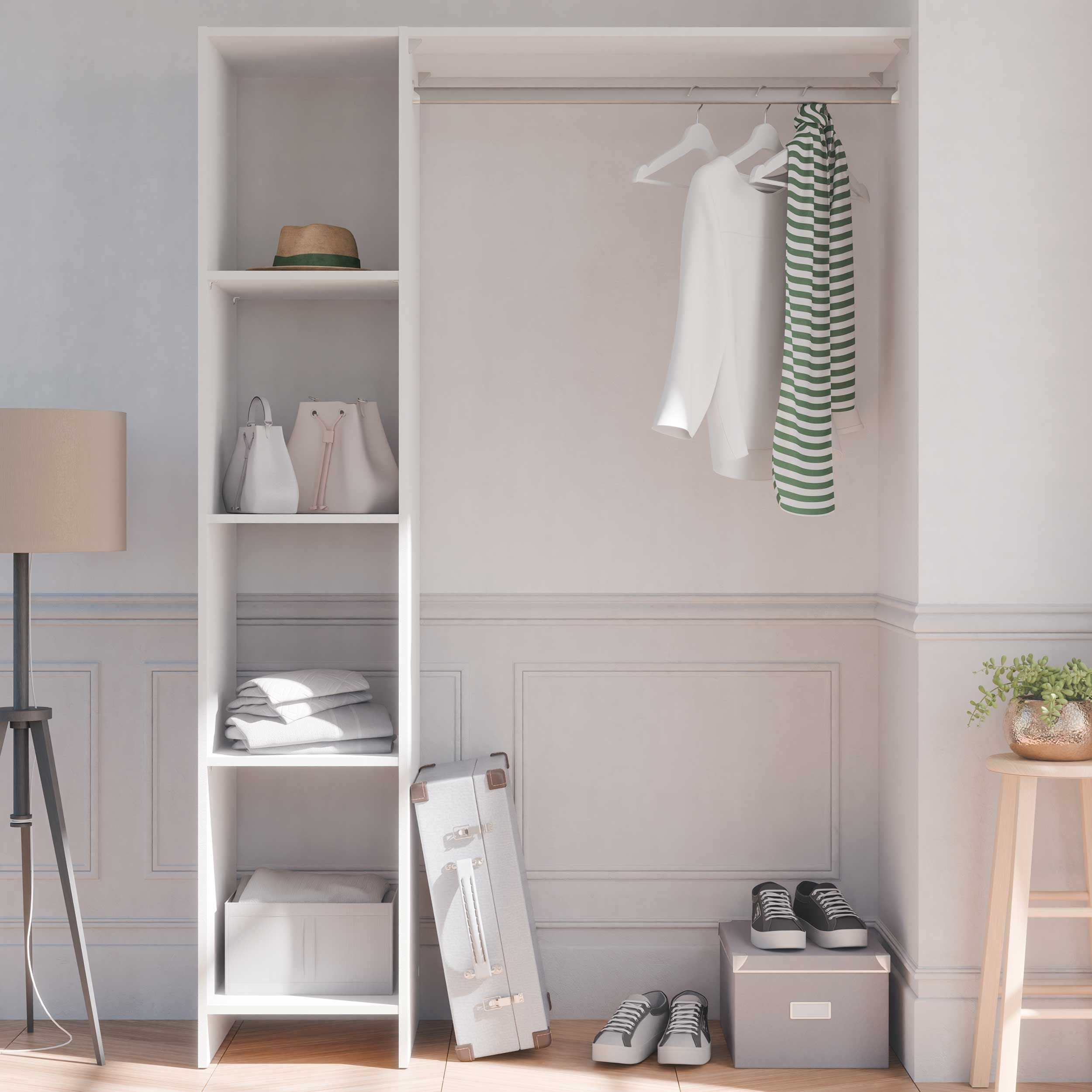 Armoire ouverte Barbara - 123x40x180 cm - Blanc/panneau de particules