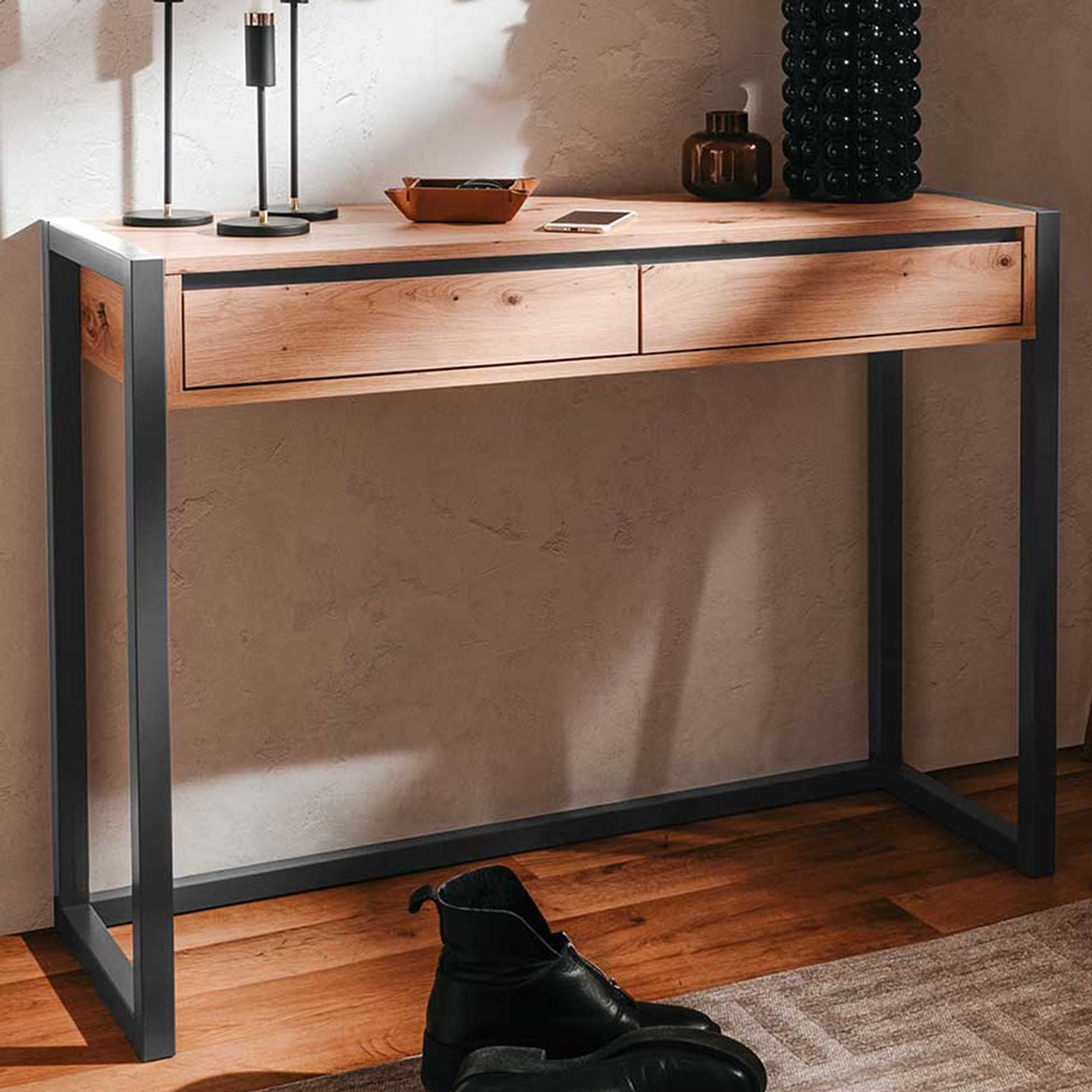 Console Damon 100cm 2 tiroirs - chêne/anthracite