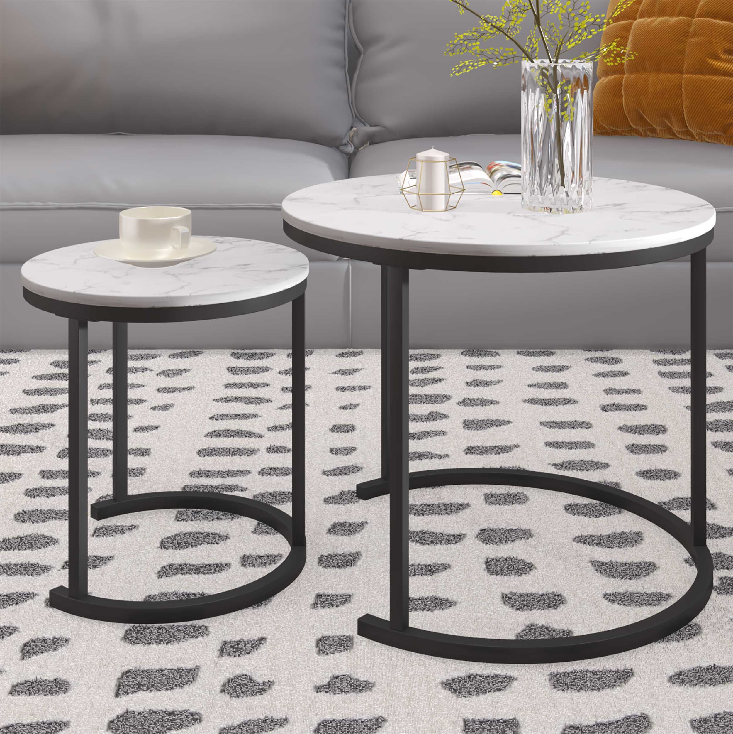 Ensemble de tables basses Lolita - Ø60x51 et Ø40x42cm - marbre