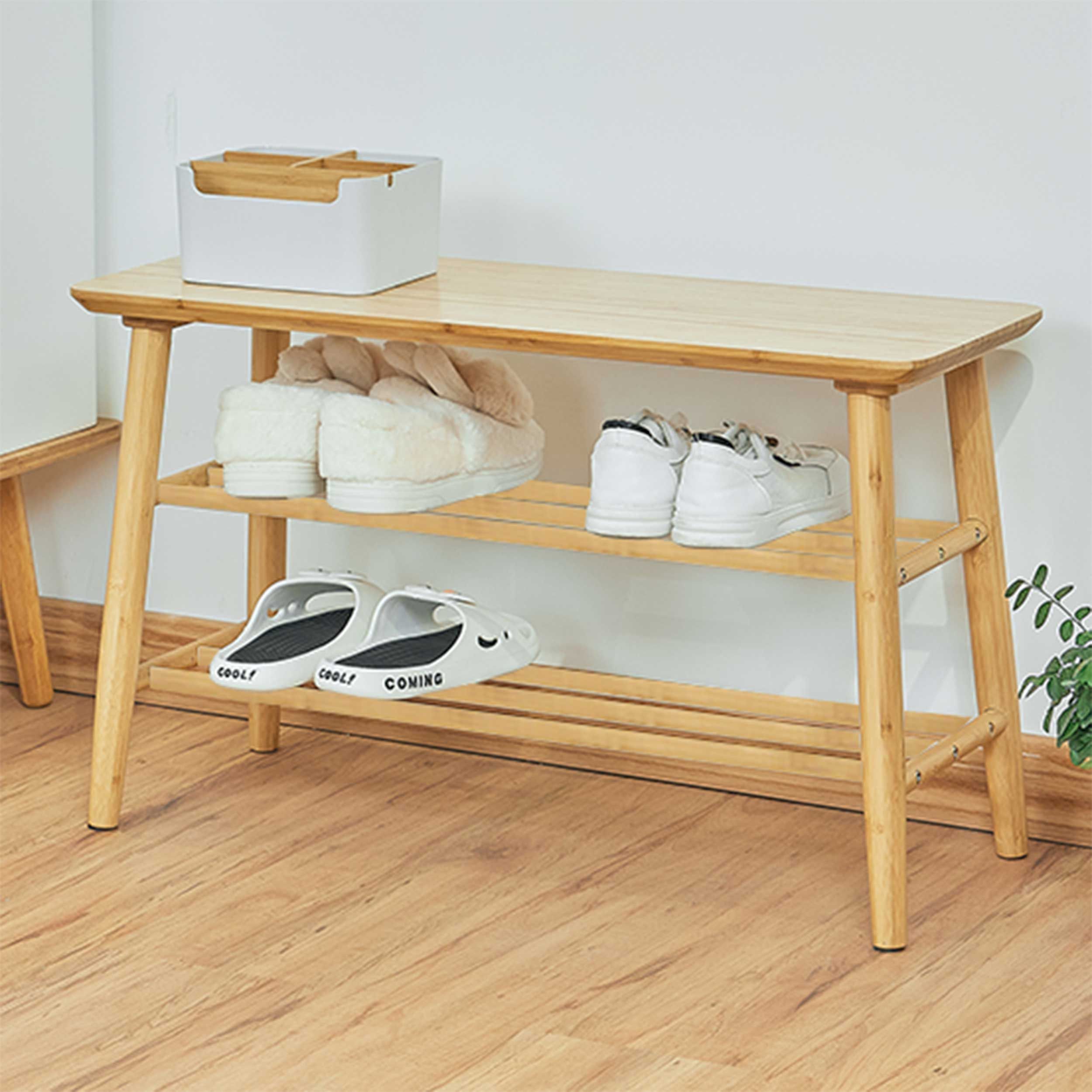 Etagère de chaussures Reini - 67x28x43cm - bois de bambou