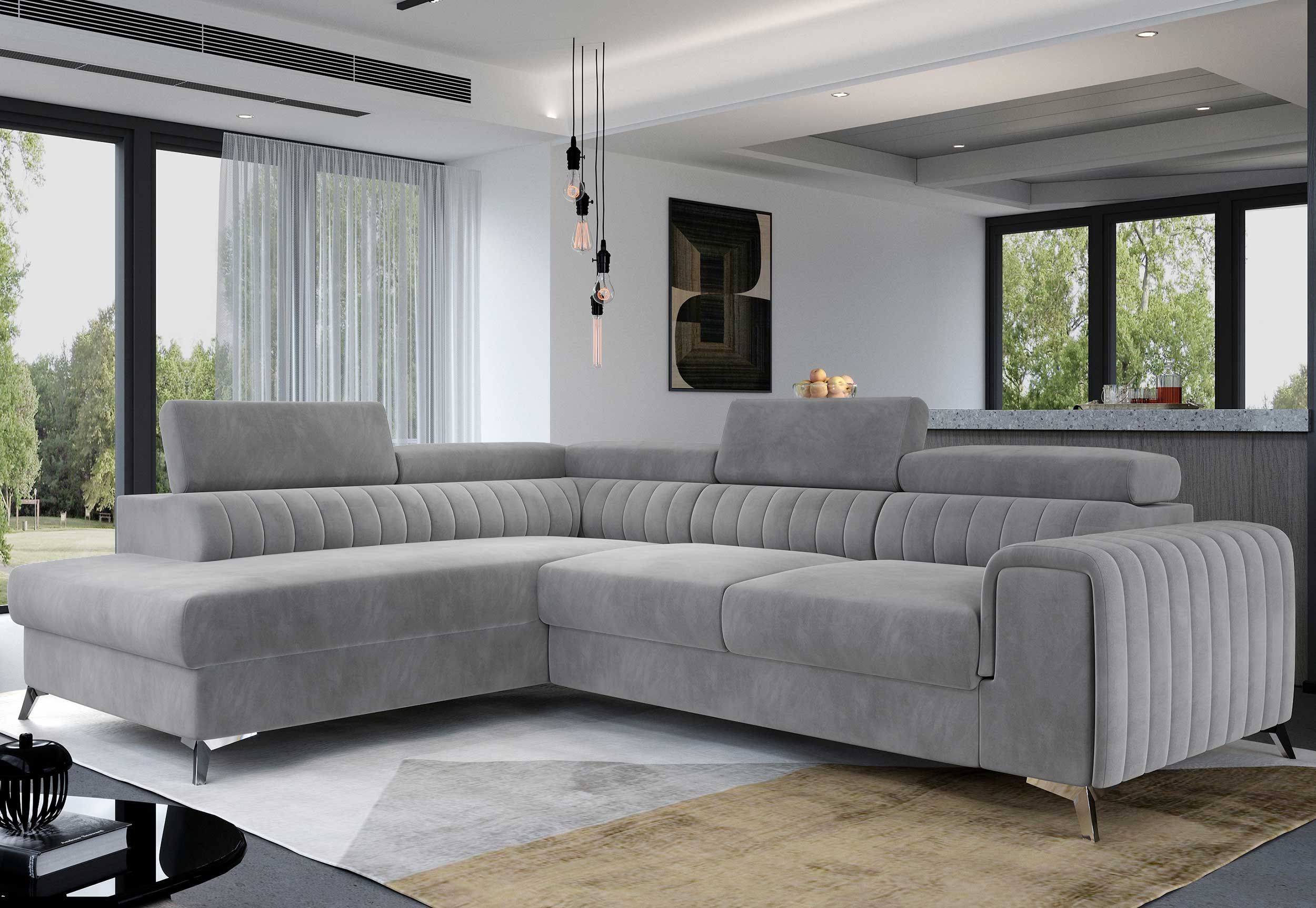 Canapé d'angle gauche Laurentius 278x205 cm - velours gris