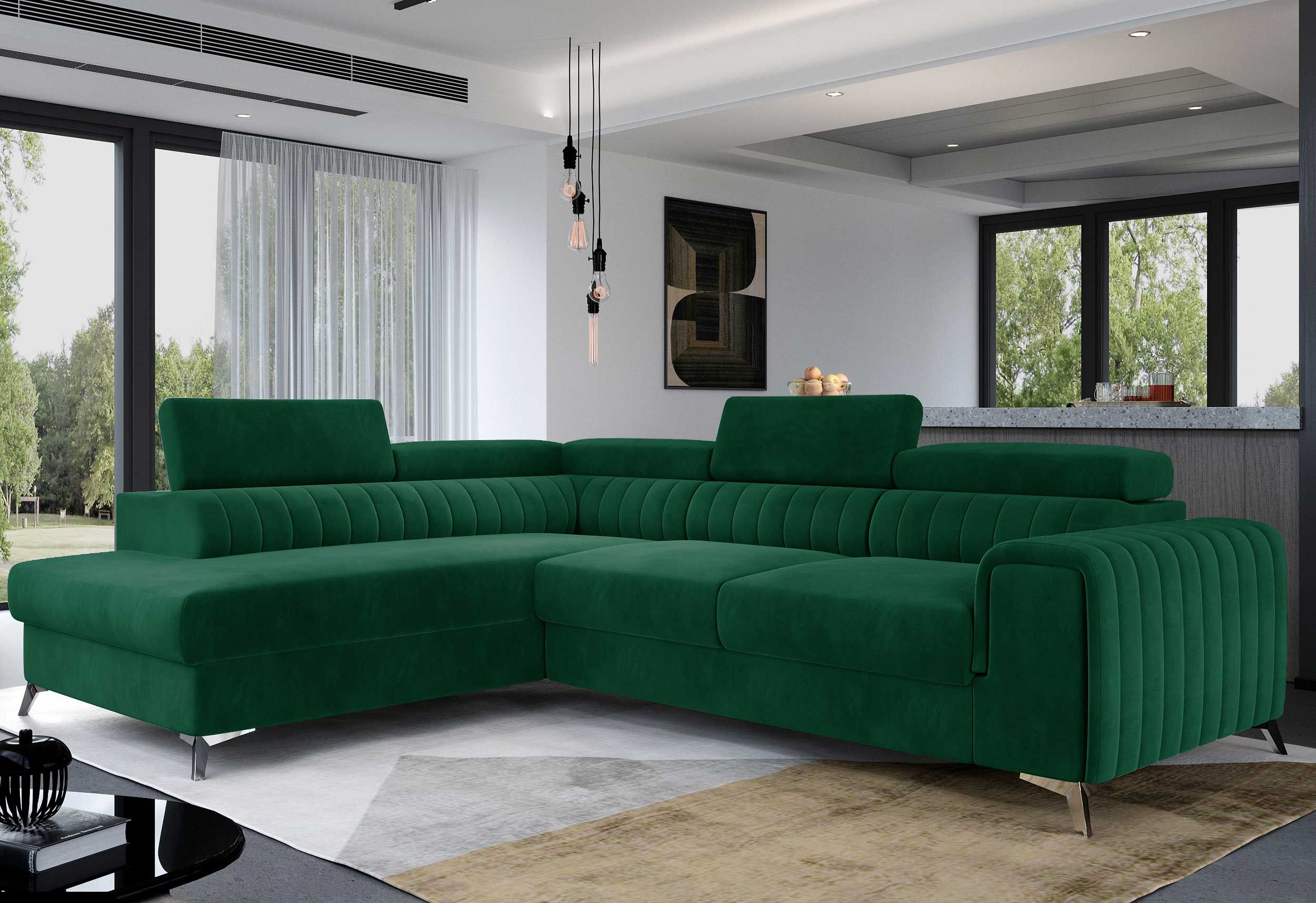 Canapé d'angle gauche Laurentius 278x205 cm - vert foncé