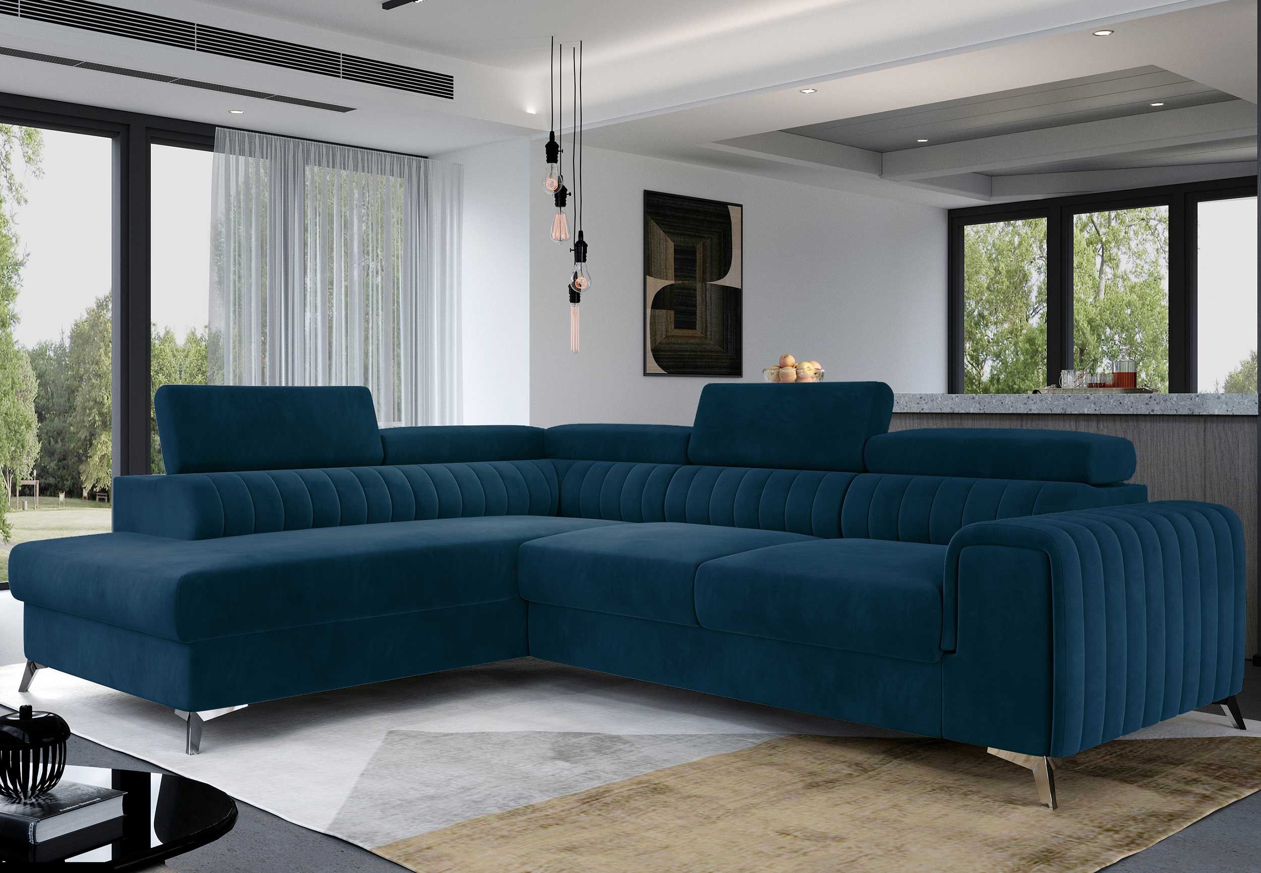 Canapé d'angle gauche Laurentius 278x205 cm-bleu foncé