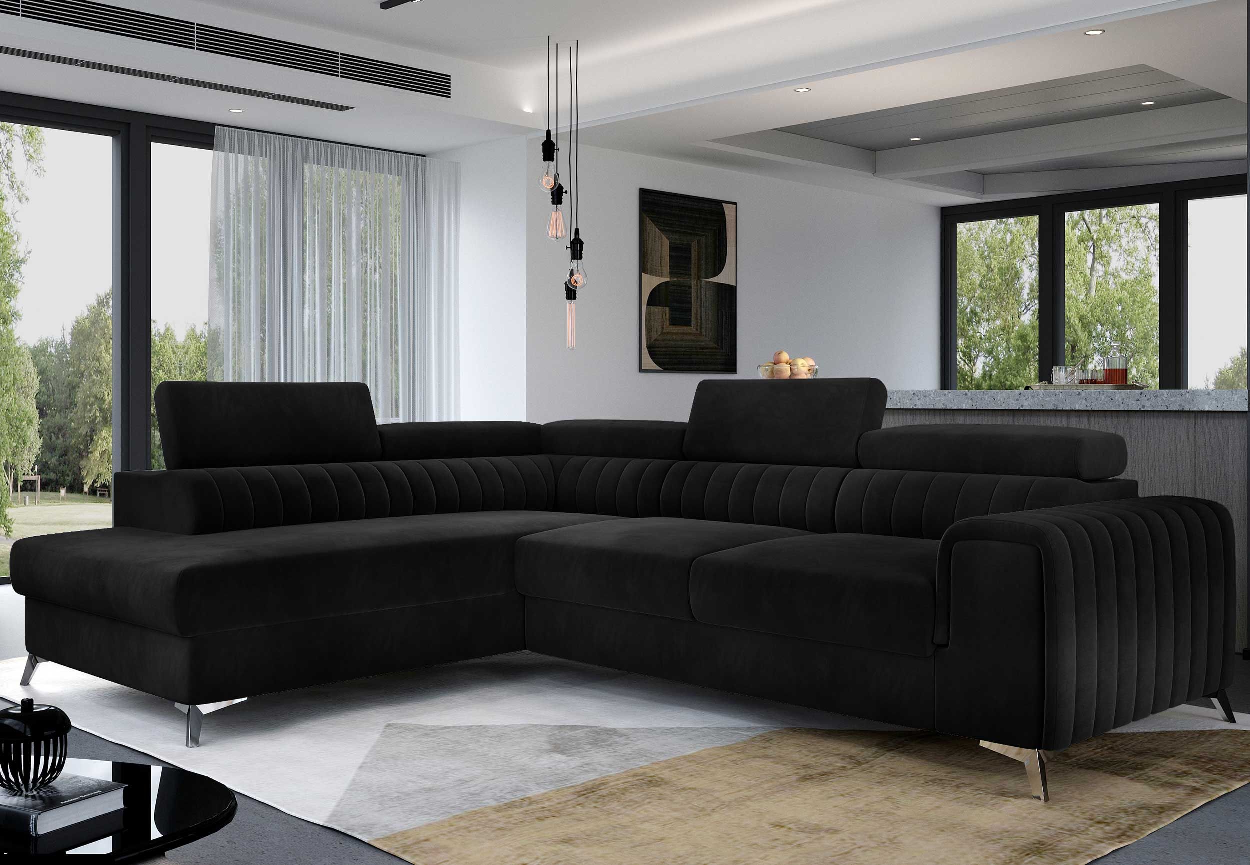 Canapé d'angle gauche Laurentius 278x205 cm-noir