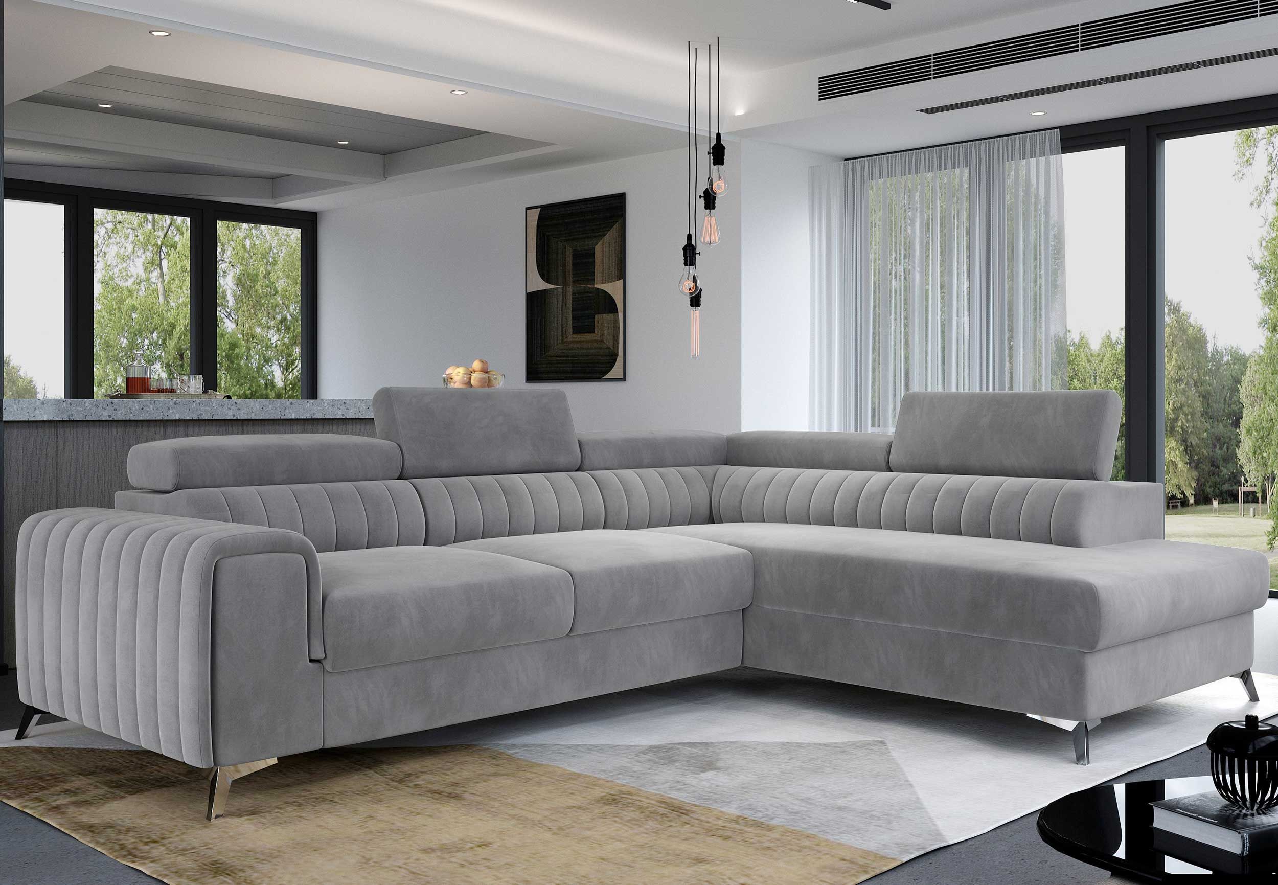 Canapé d'angle Laurentius 278x205 cm - velours gris