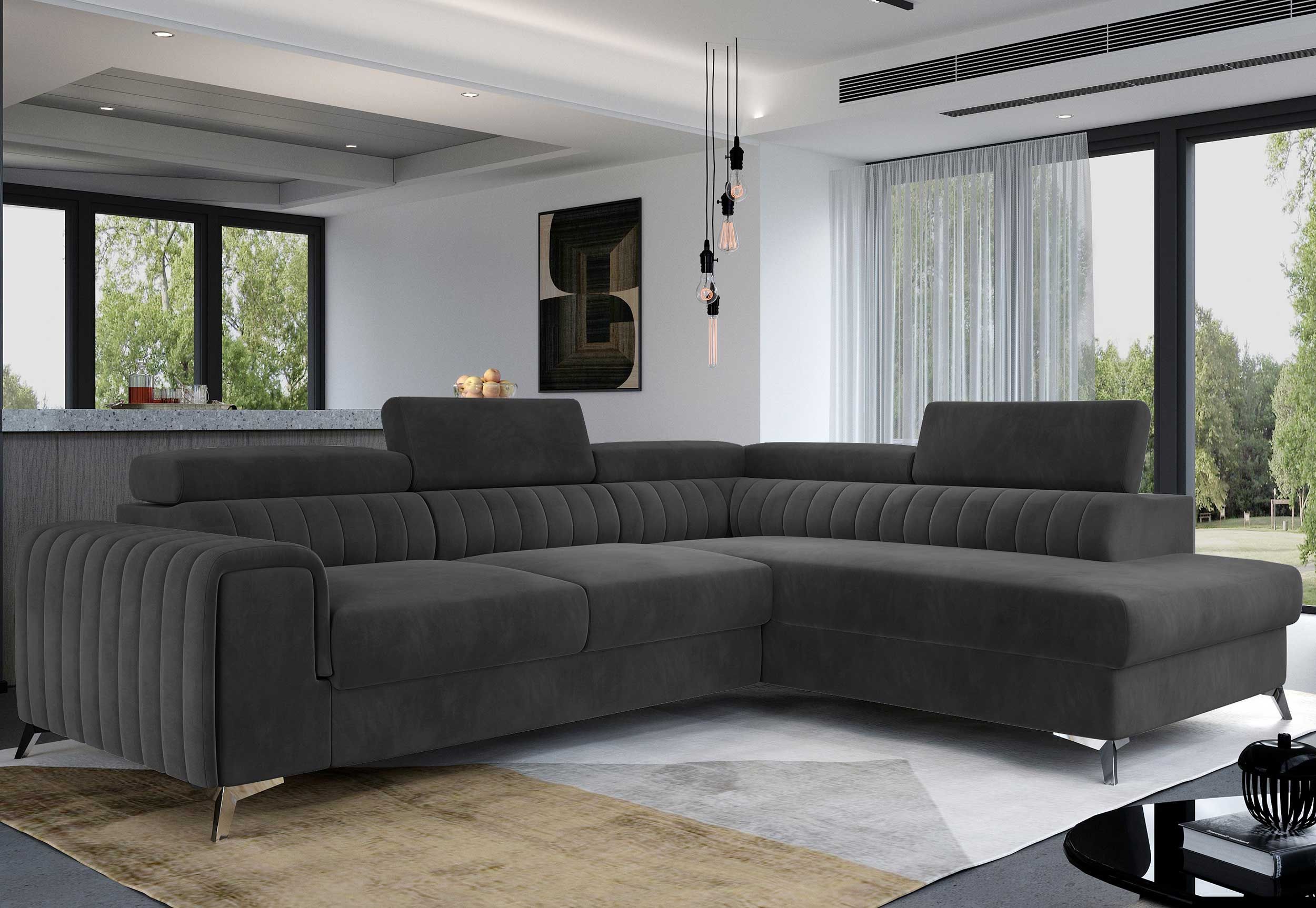 Canapé d'angle Laurentius 278x205 cm-anthracite clair velours
