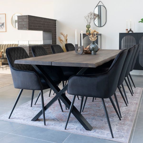 Chaise de salle à manger Harbo - velours noir et pieds en acier