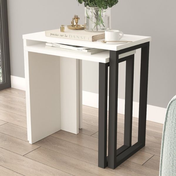 Ensemble de tables d'appoint Woody Fashion | 51 x 30 x 53 cm | Blanc