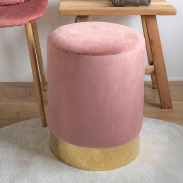 Tabouret Gamby | Ø34 x 43 cm | velours rose / laiton