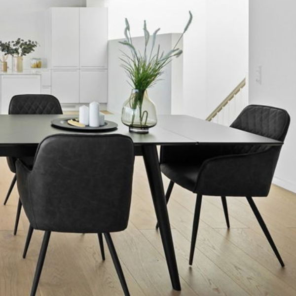 Chaise de salle à manger Harbo - PU gris avec pieds noirs HN1221